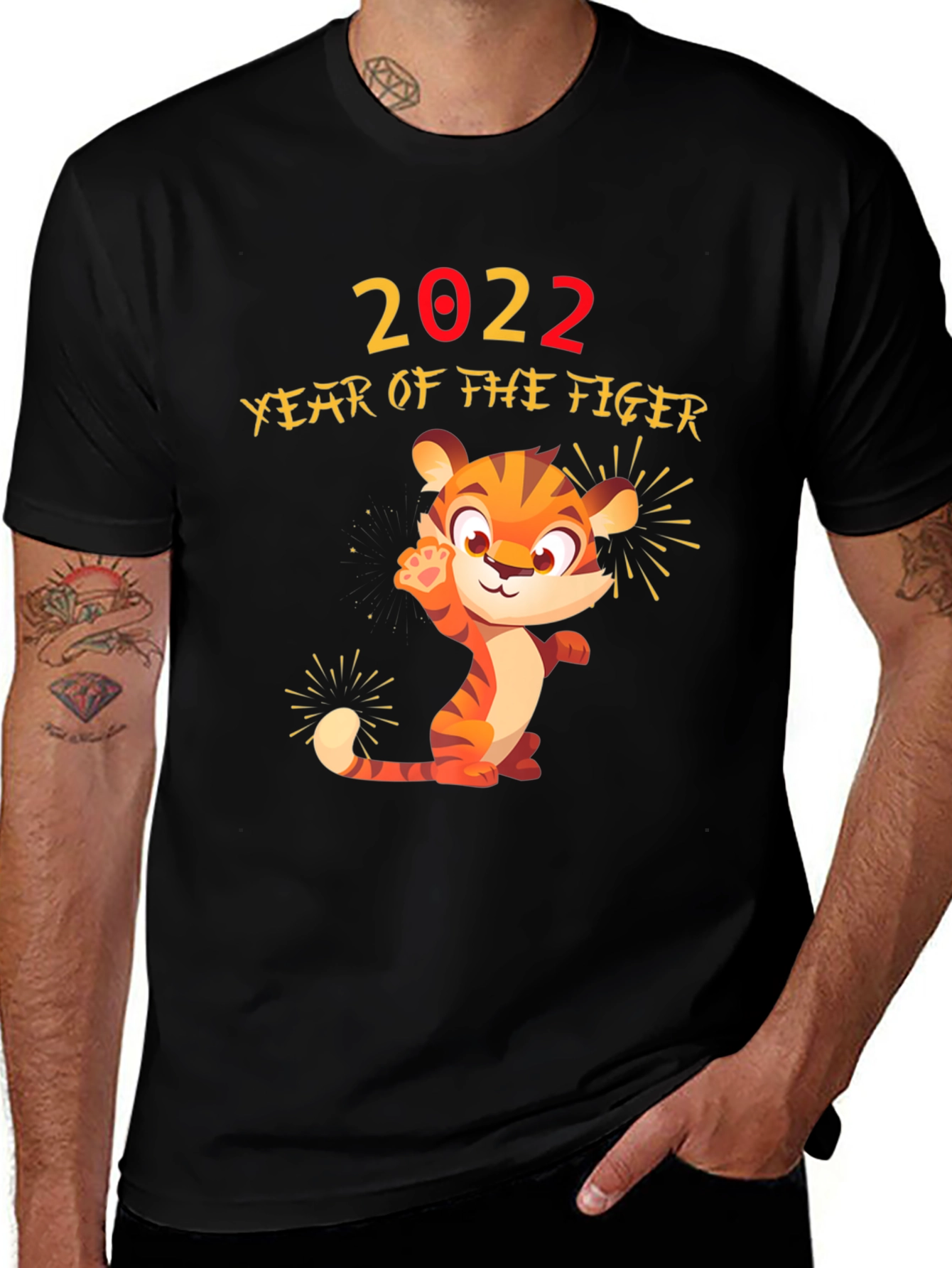 2022 Year of the Tiger Black Graphic T-Shirt