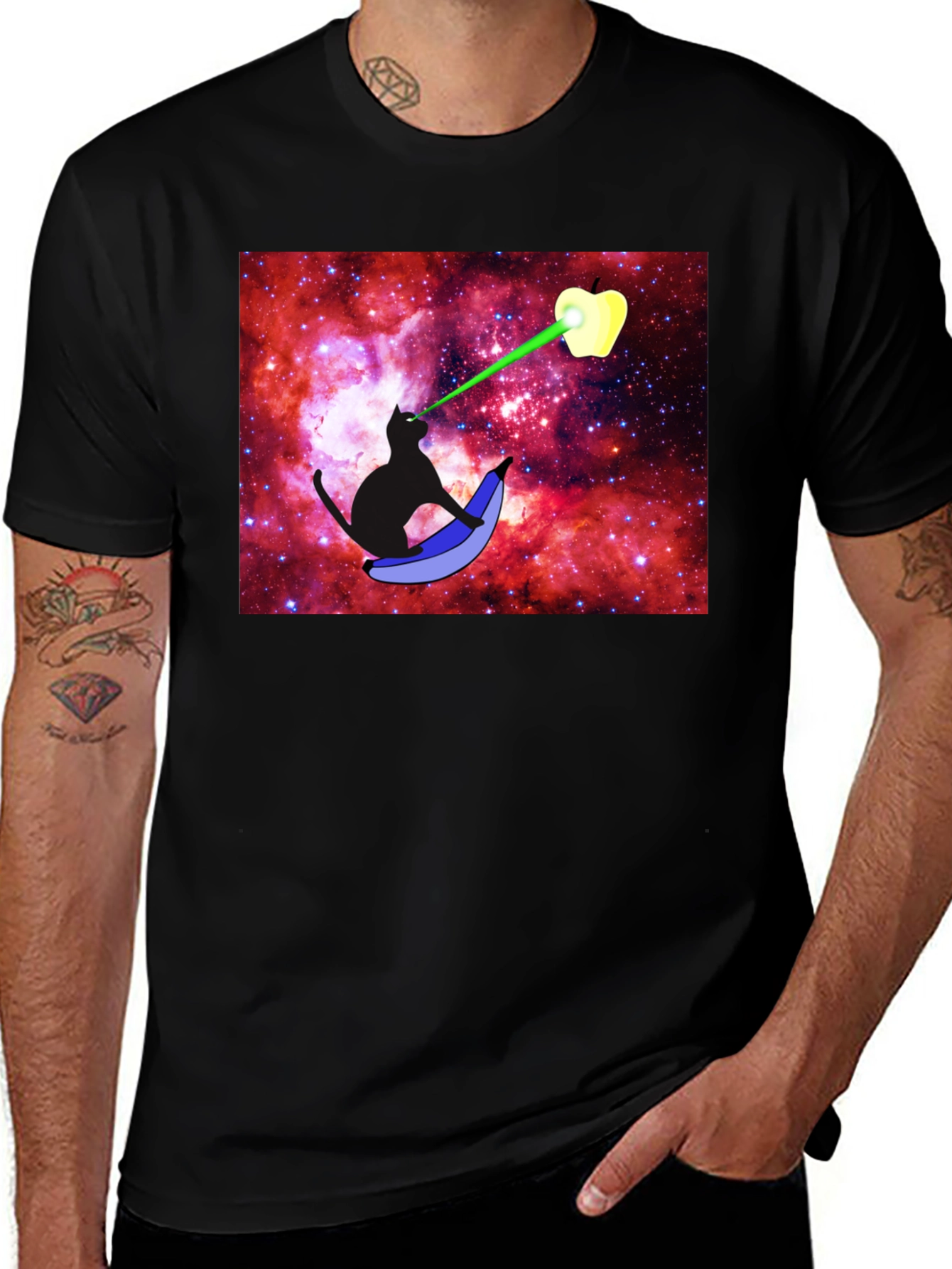 Cosmic Cat Laser Apple T-Shirt