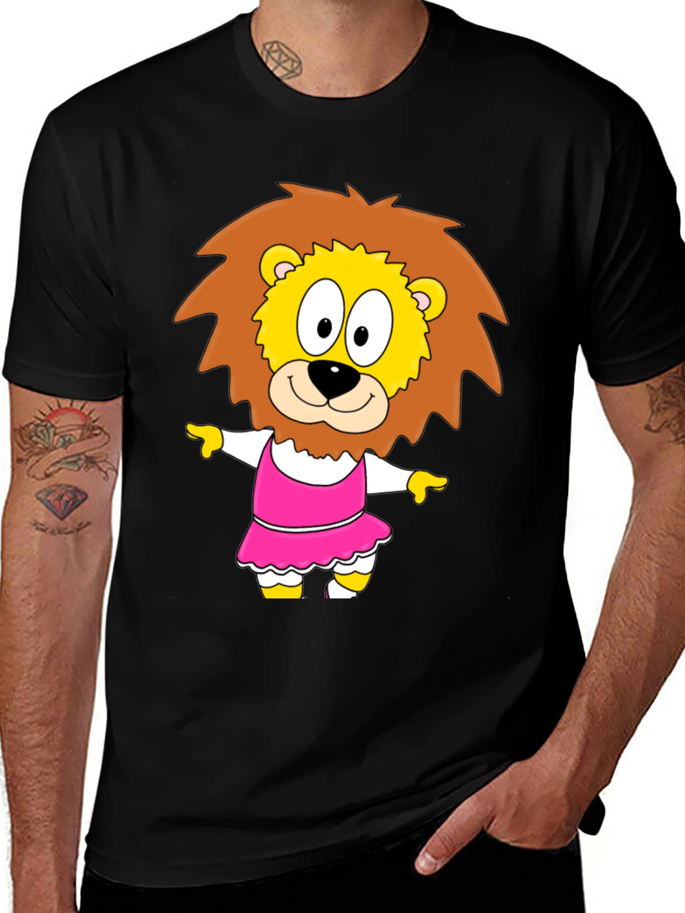 Variant 14 of Cartoon Lion in Dress - Black T-Shirt