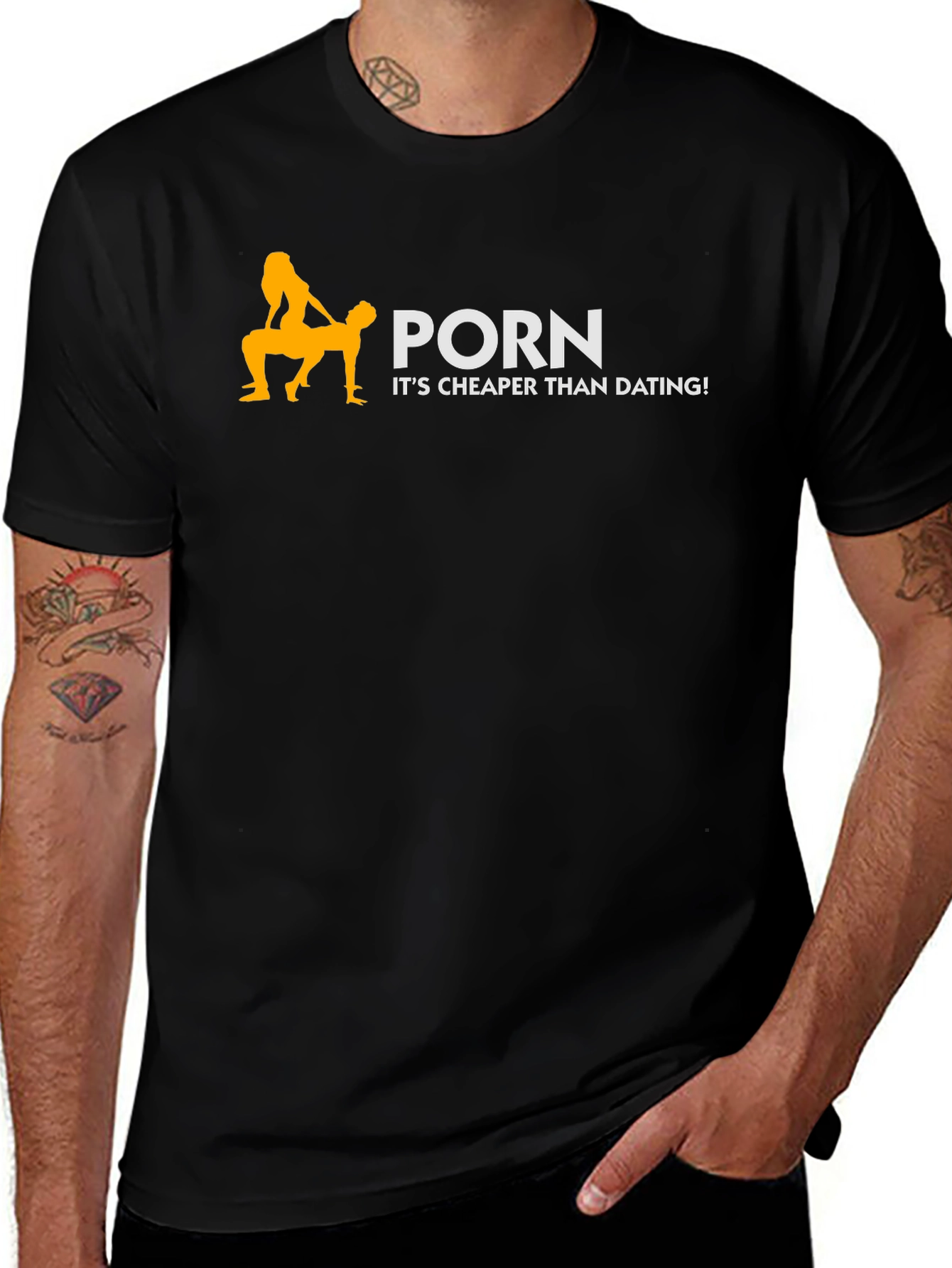 Variant 30 of Humorous "Porn It's Cheaper Than Dating" Graphic T-Shirt
