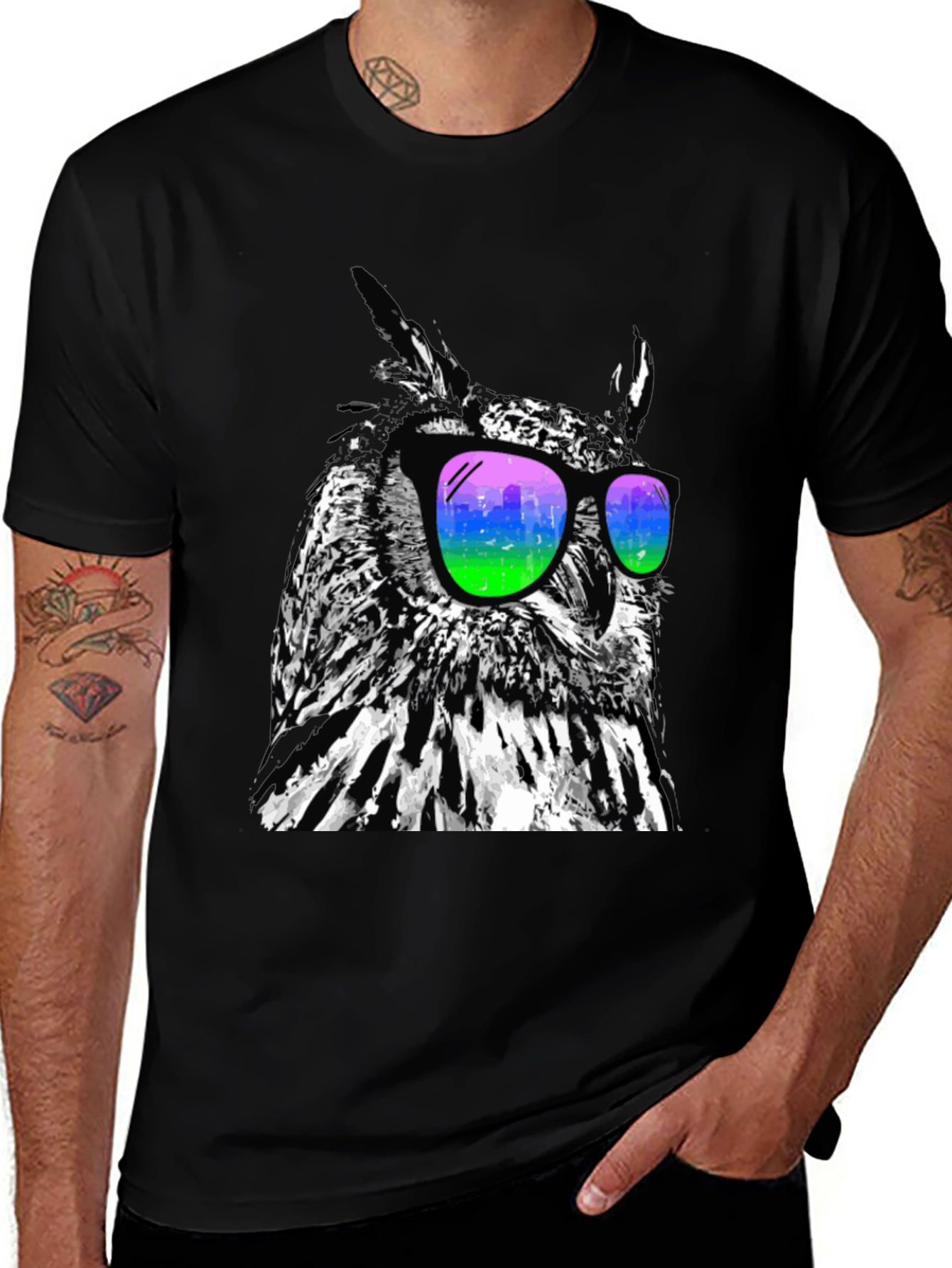 Variant 19 of Cool Owl Graphic Tee - Black T-Shirt with Funky Owl Design