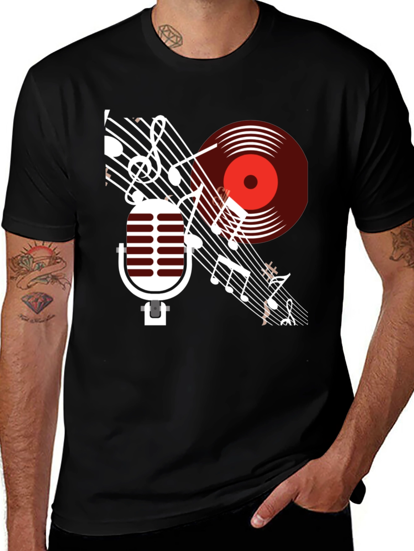 Variant 20 of Music Lover T-Shirt with Retro Vinyl and Microphone Design