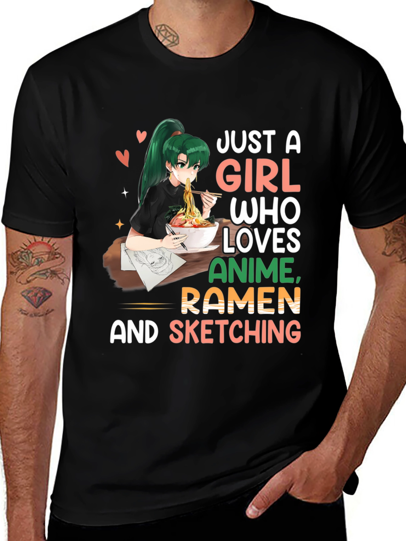 Variant 18 of Anime, Ramen, Sketching Girl's T-Shirt