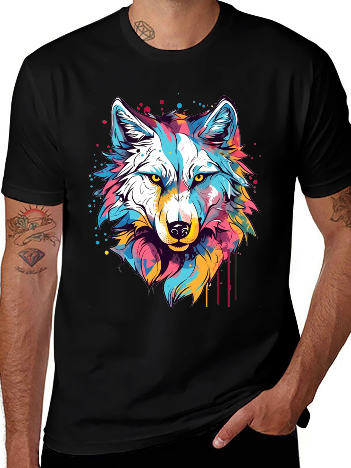 Variant 22 of Vibrant Wolf Graphic Print Black T-Shirt