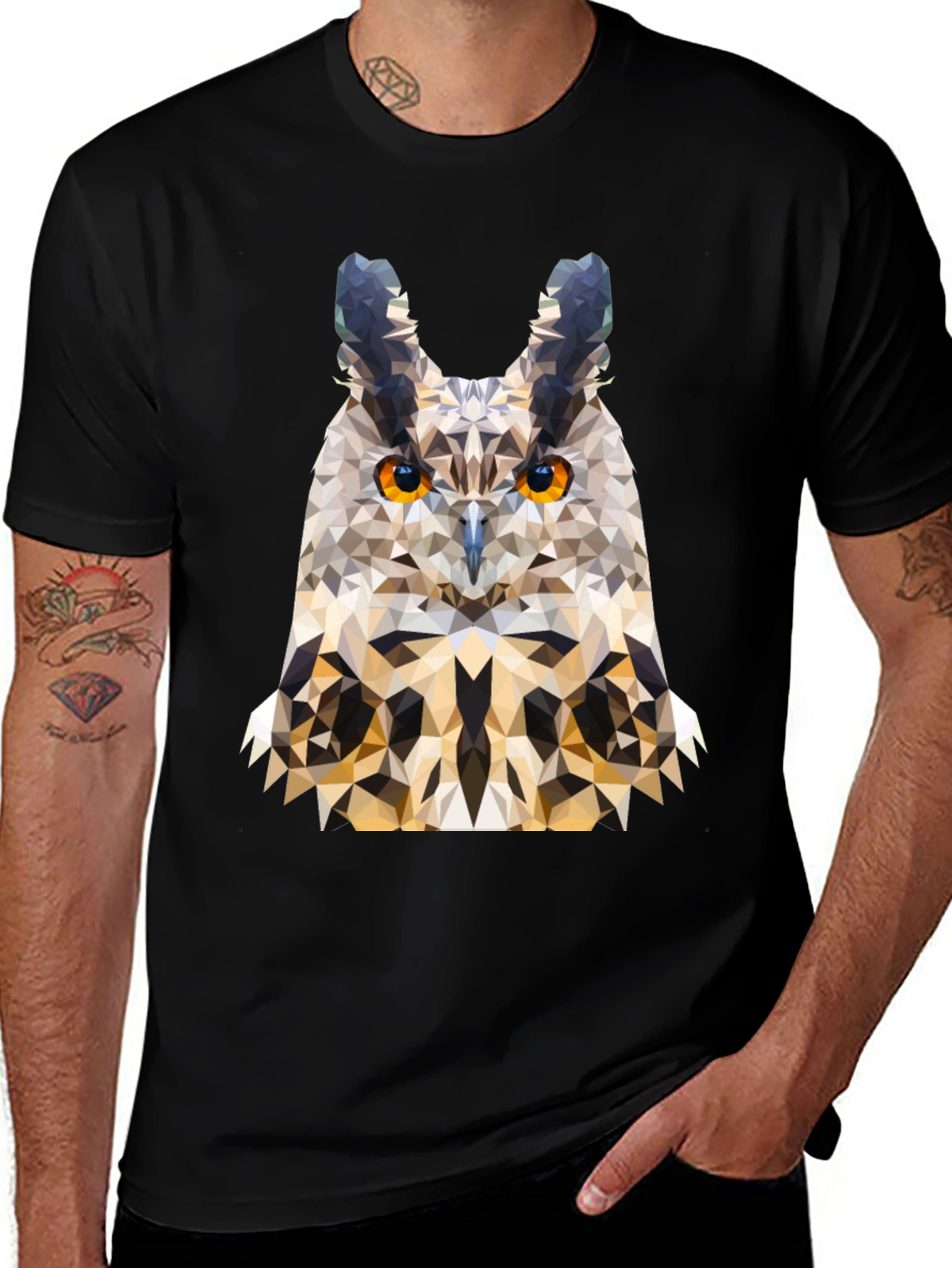Variant 20 of Geometric Owl Graphic Tee - Stylish Men's Black T-Shirt