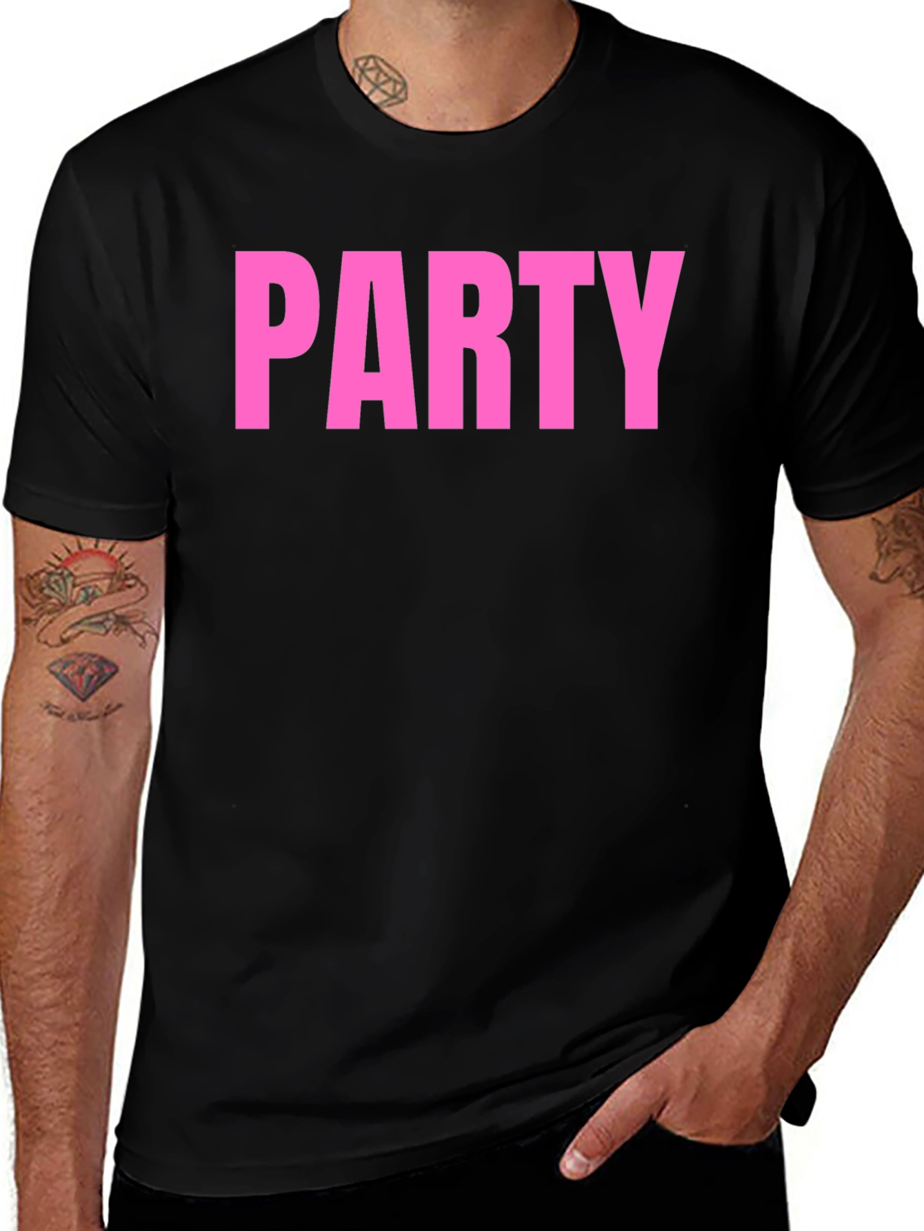 Variant 9 of Party T-Shirt - Bold Pink Text on Black