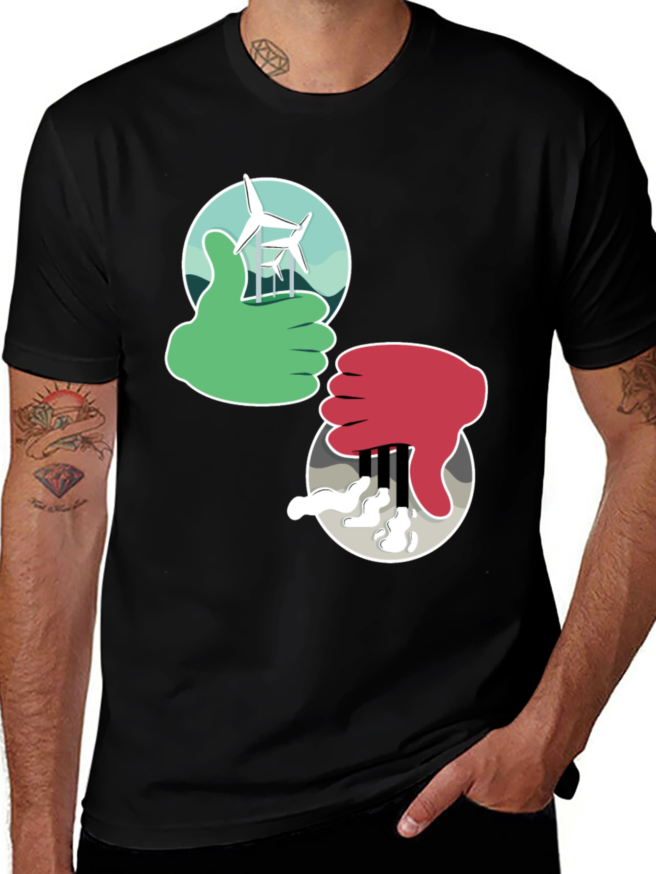 Eco-Friendly Thumbs Up/Down Graphic T-Shirt