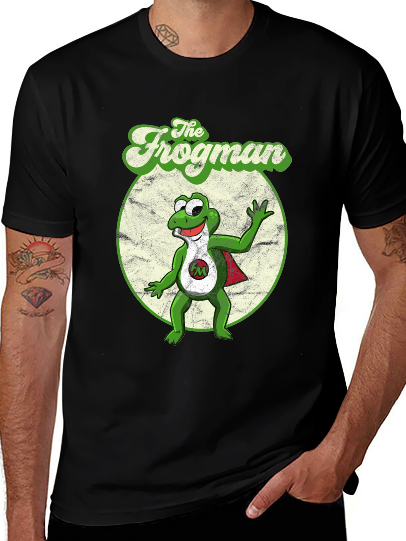 Variant 13 of The Frogman Black T-Shirt - Retro Cartoon Superhero Tee