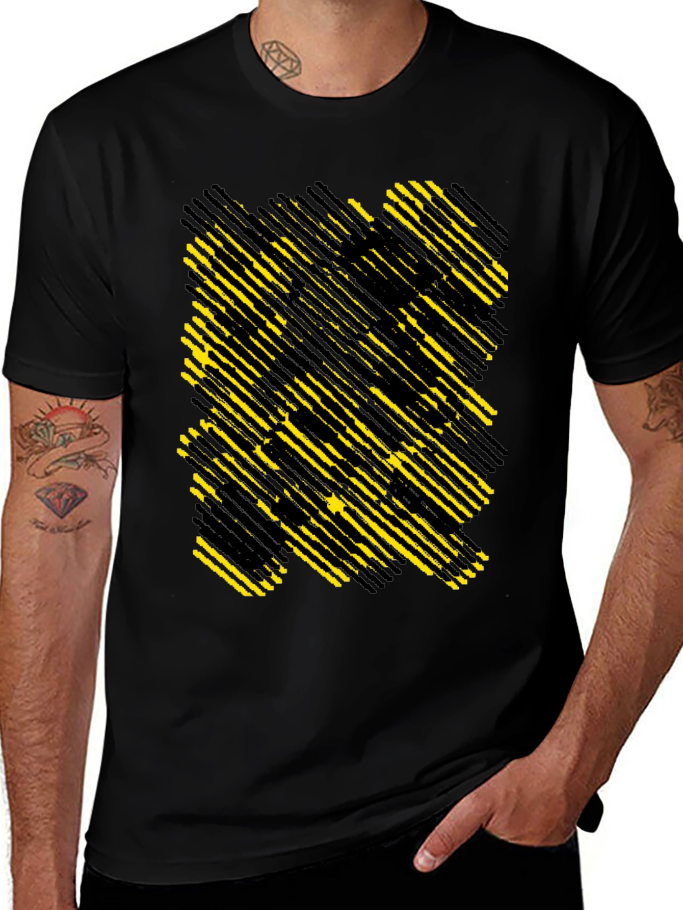 Black Abstract Geometric T-Shirt - Modern Graphic Tee main image