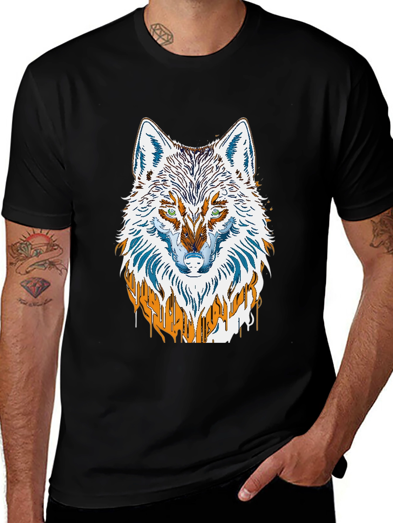 Variant 22 of Wolf Graphic Print Men's Black T-Shirt