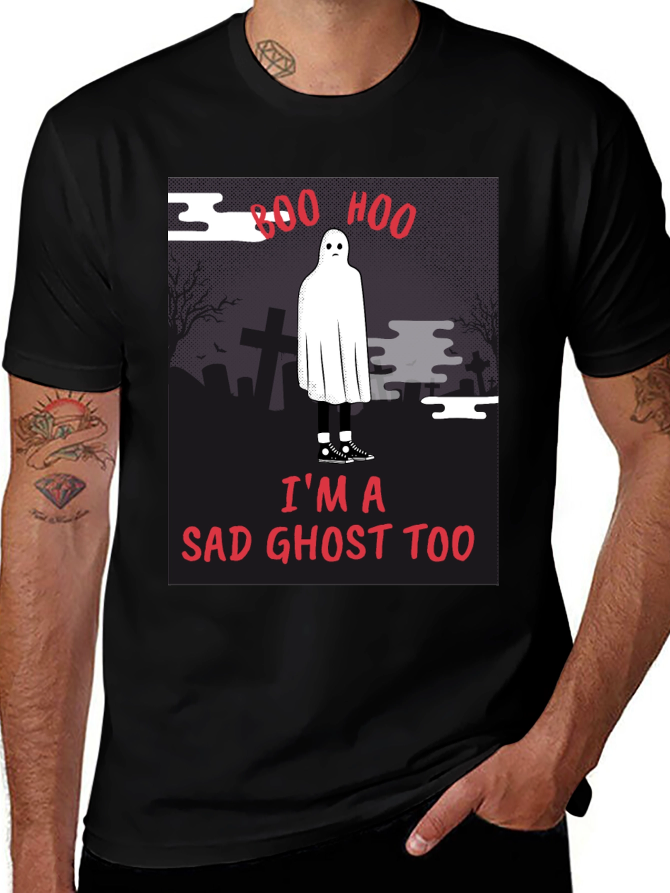Sad Ghost Graphic Tee - Boo Hoo Halloween Shirt