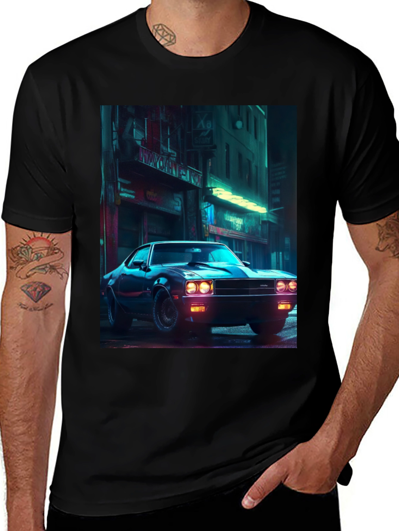 Variant 16 of Retro Car Graphic Tee - Men's Black T-Shirt