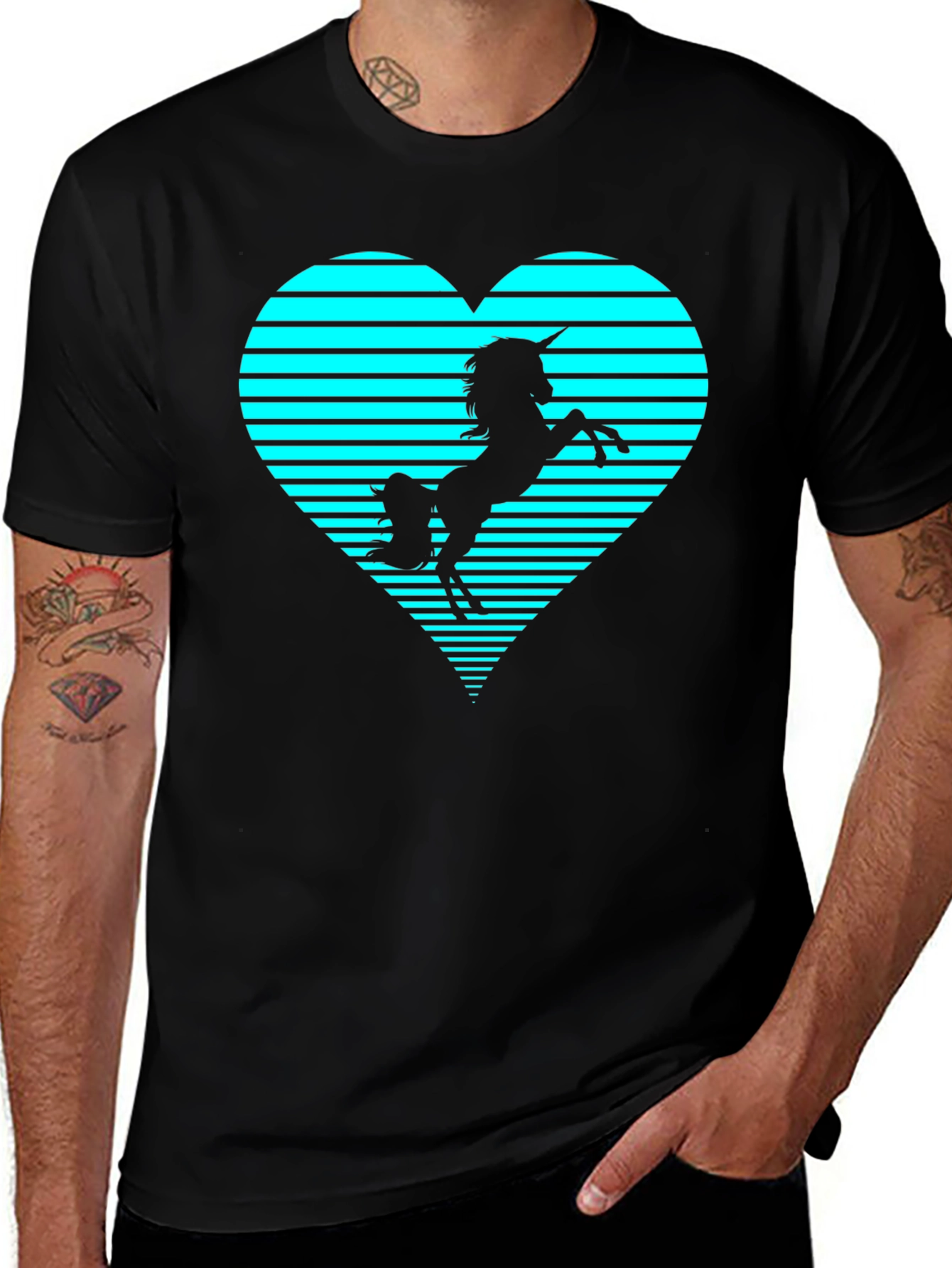 Variant 21 of Unicorn Heart Graphic Tee - Stylish Men's Black T-Shirt