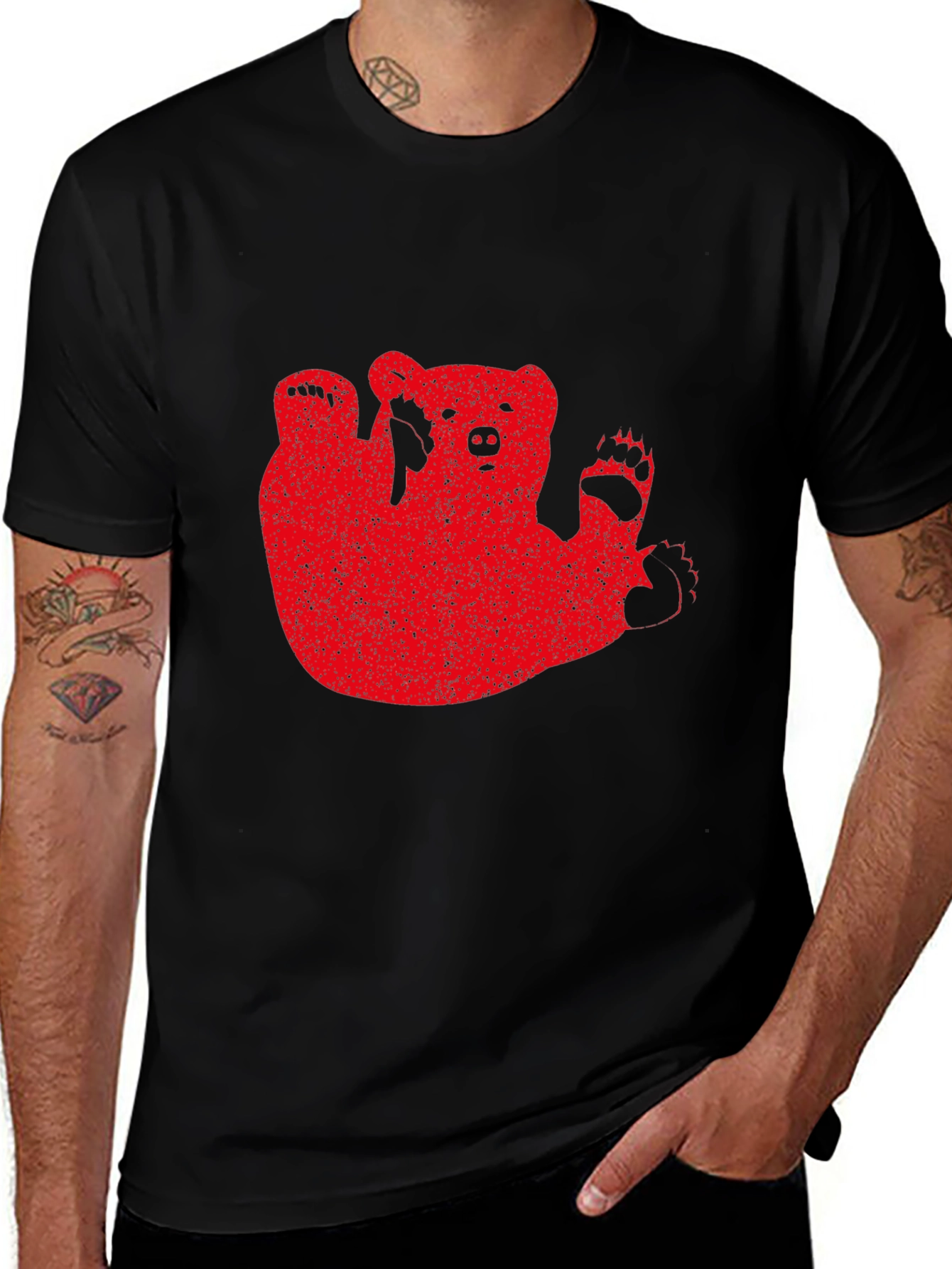 Variant 8 of Red Bear Graphic Black T-Shirt Casual Wear