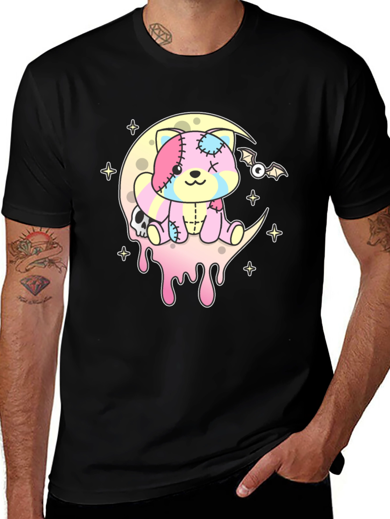 Creepy Cute Pastel Goth Bear Black T-Shirt
