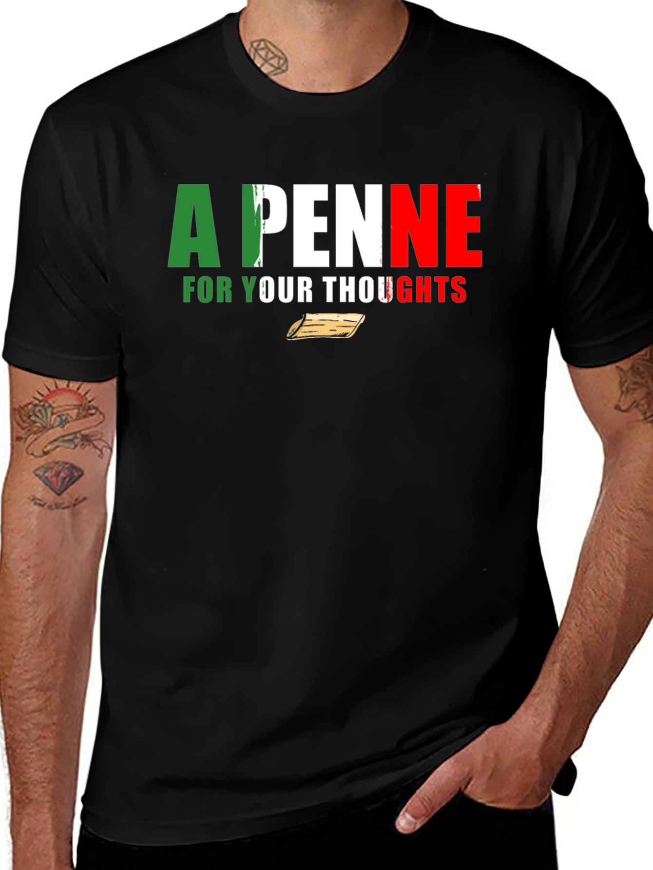 Variant 16 of A Penne For Your Thoughts Black Graphic T-Shirt