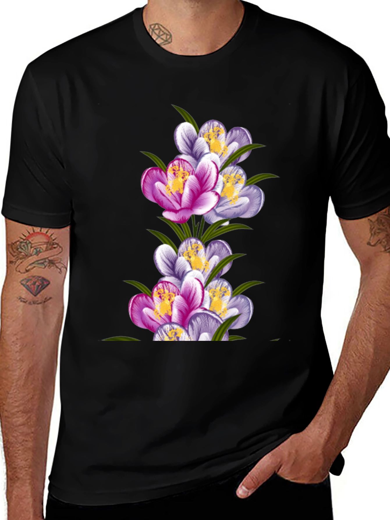 Variant 2 of Floral Crocus Graphic Tee - Black Cotton T-Shirt