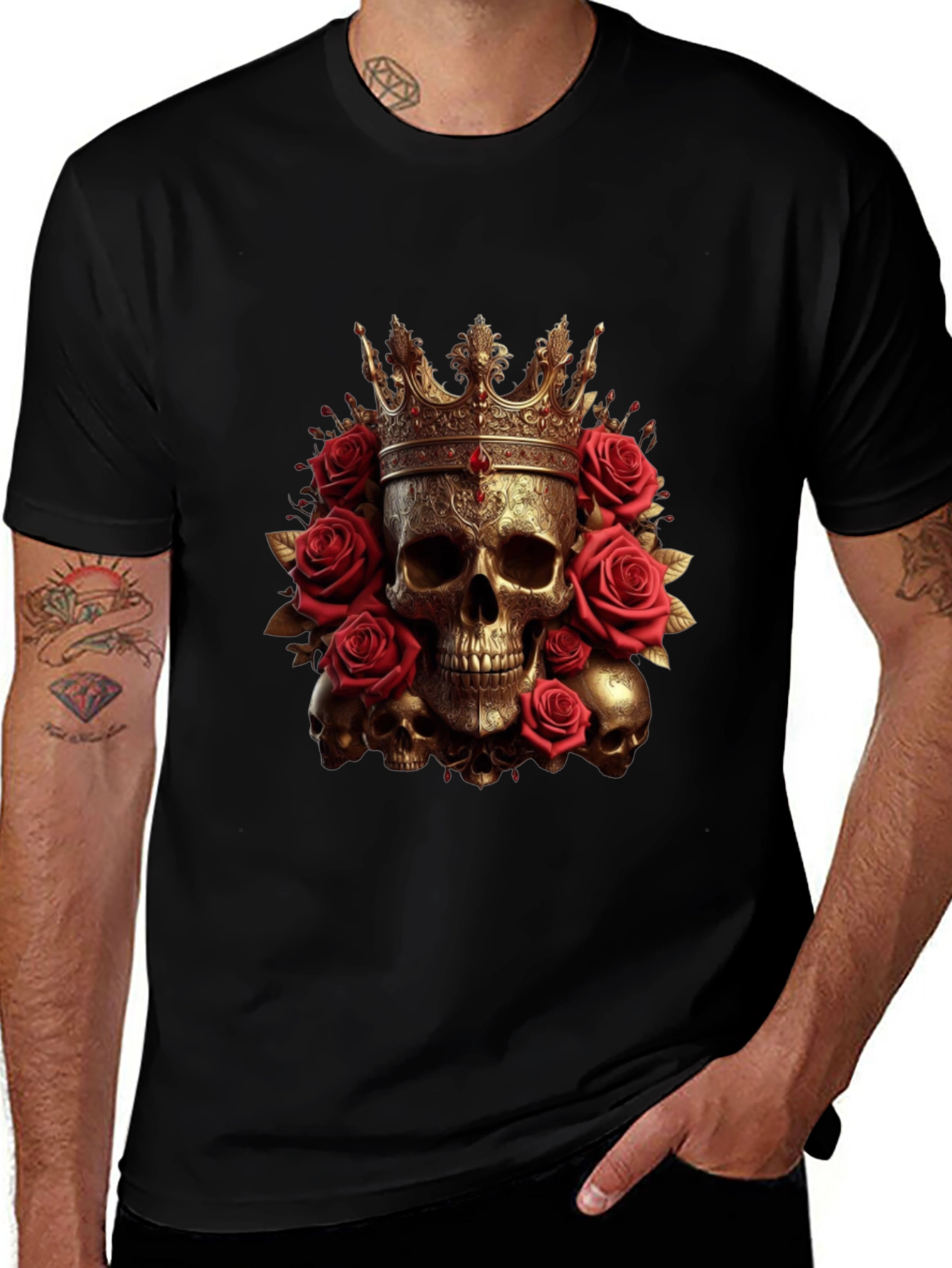 Variant 21 of Skull King Rose T-Shirt - Gothic Crown Design