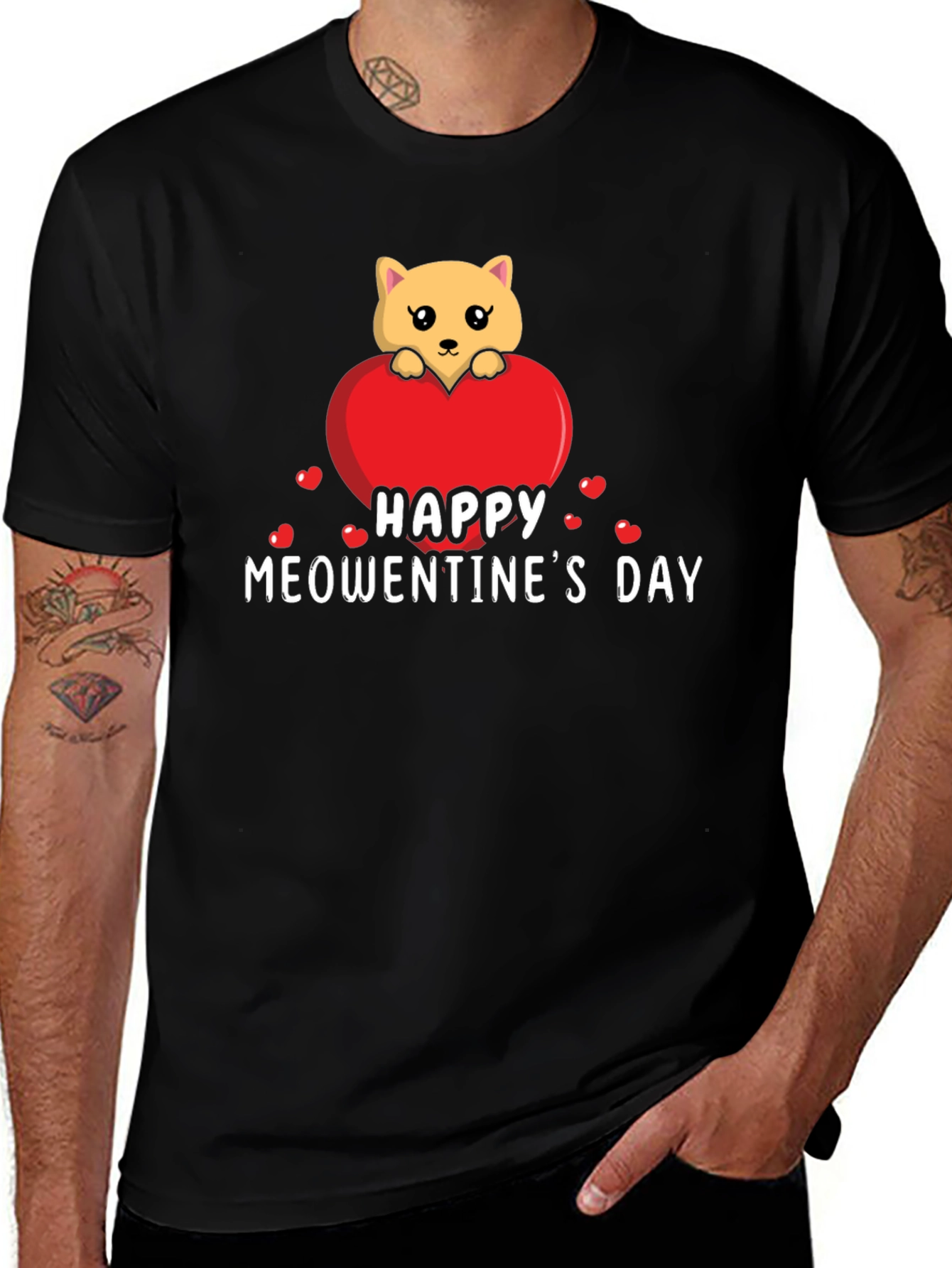 Happy Meowentine's Day Black T-Shirt