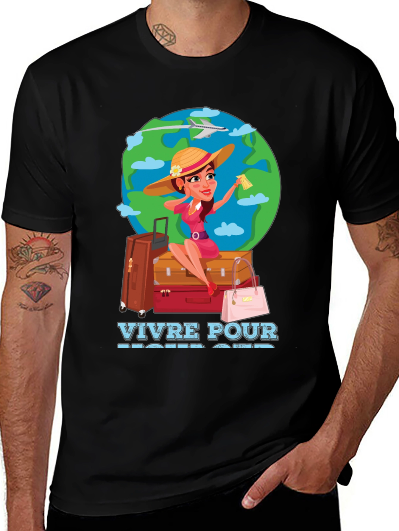 Variant 11 of Travel Lover T-Shirt - Vivre Pour Voyager Graphic Tee