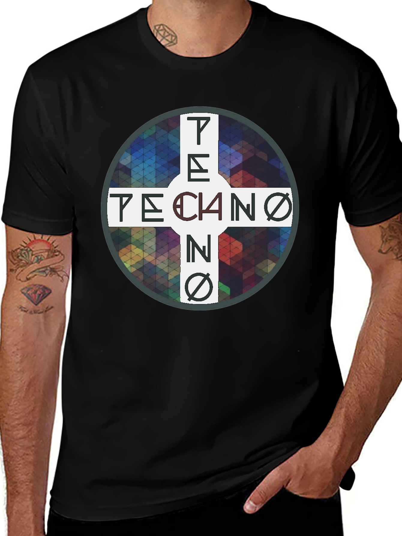 Techno Graphic Tee - Geometric Rave Style