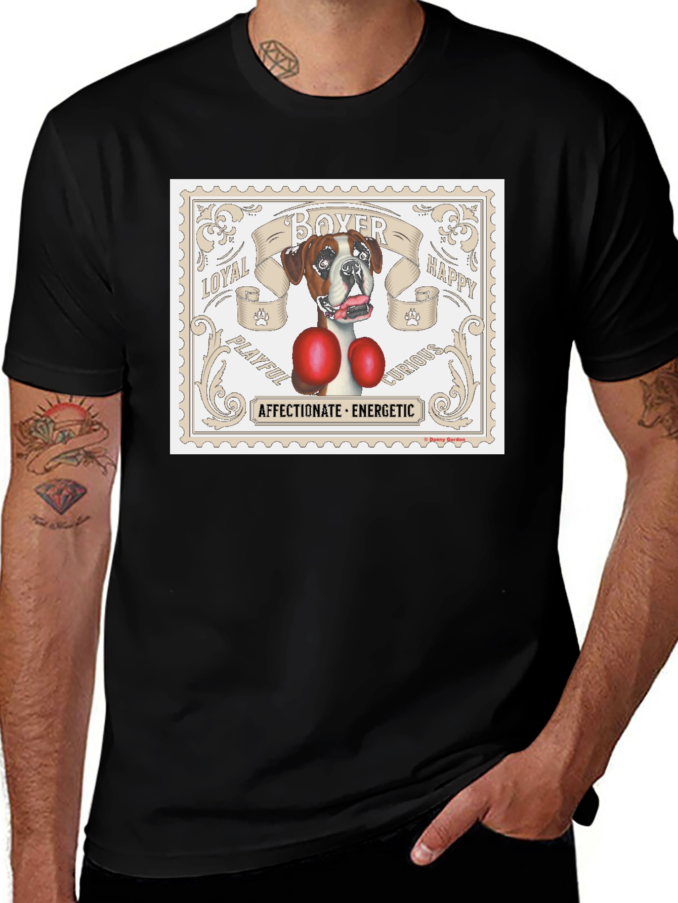Variant 12 of Boxer Dog Stamp T-Shirt: Loyal, Playful, Energetic