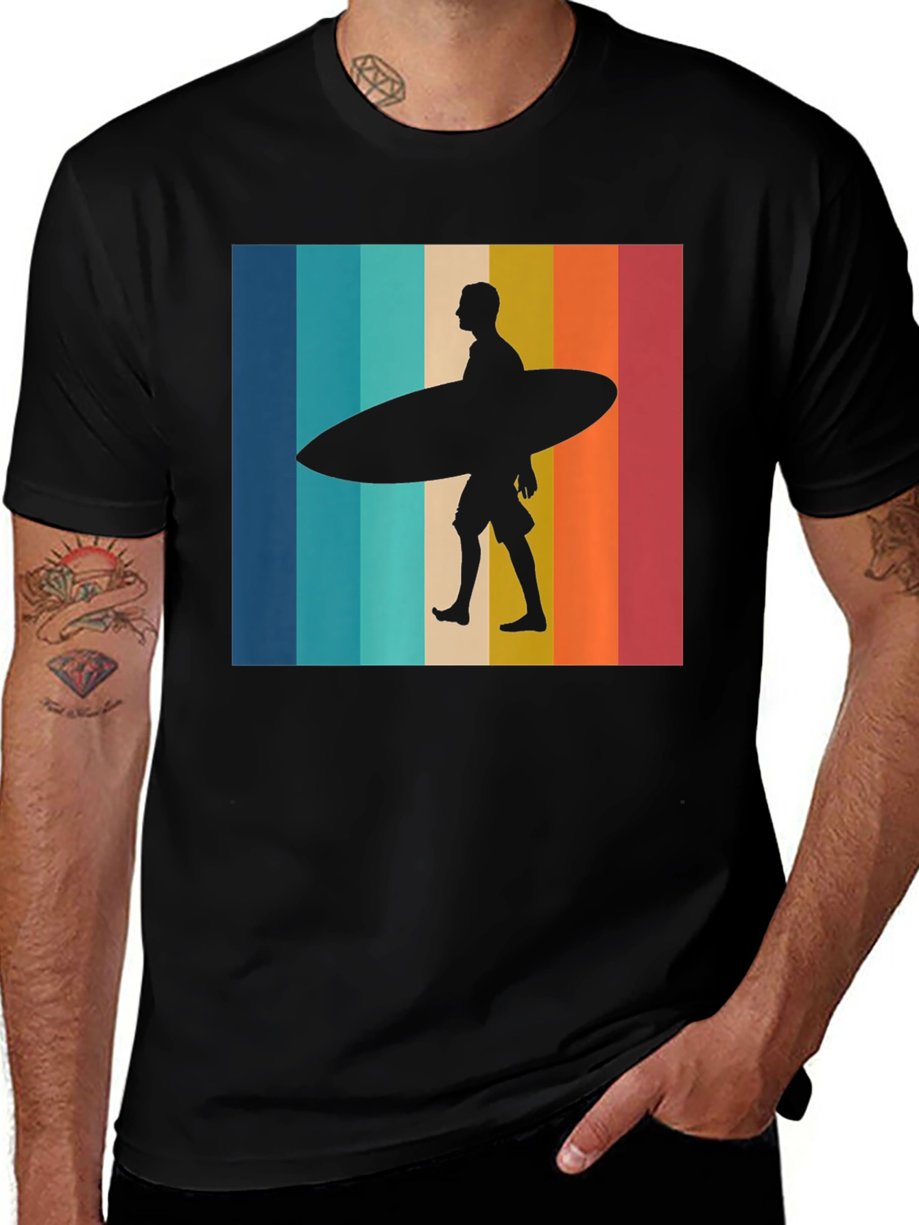 Variant 26 of Retro Surfer Graphic Tee - Black Cotton T-Shirt