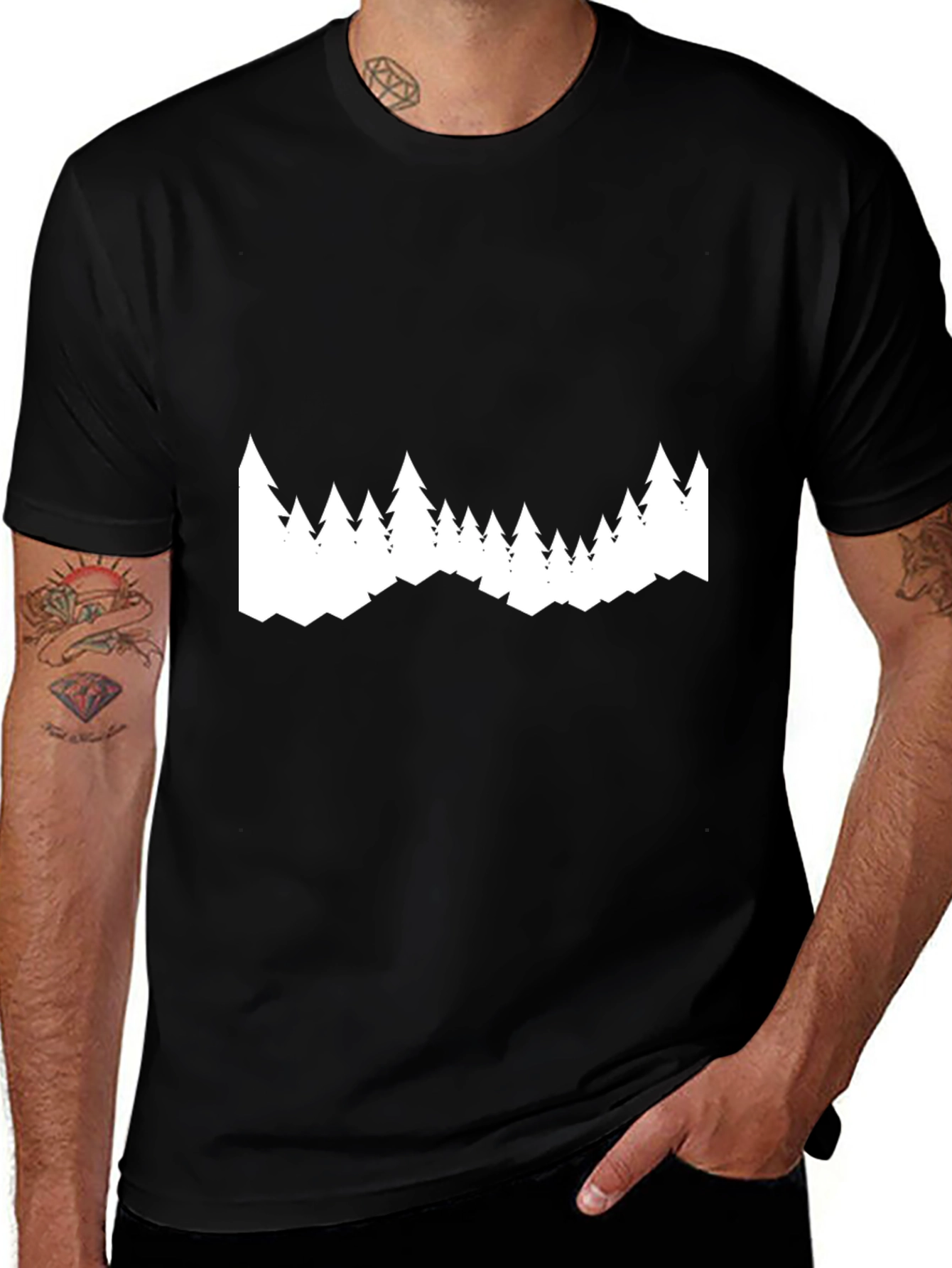 Variant 26 of Men's Black T-Shirt with White Tree Graphic