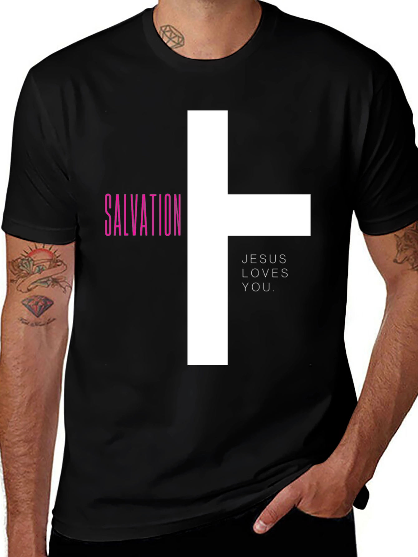 Salvation Jesus Loves You Black T-Shirt