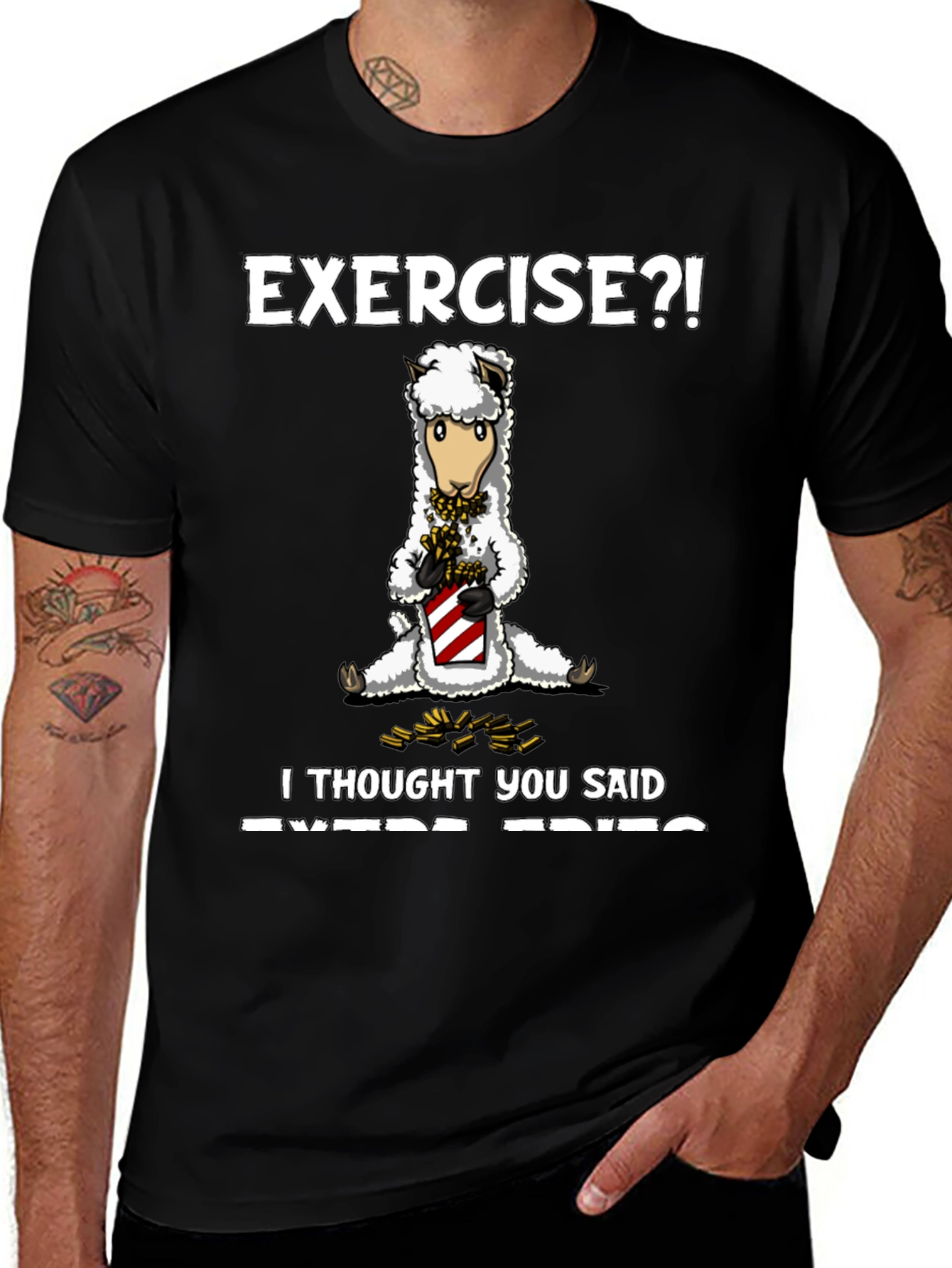Variant 27 of Exercise? Extra Fries T-Shirt - Funny Alpaca Tee