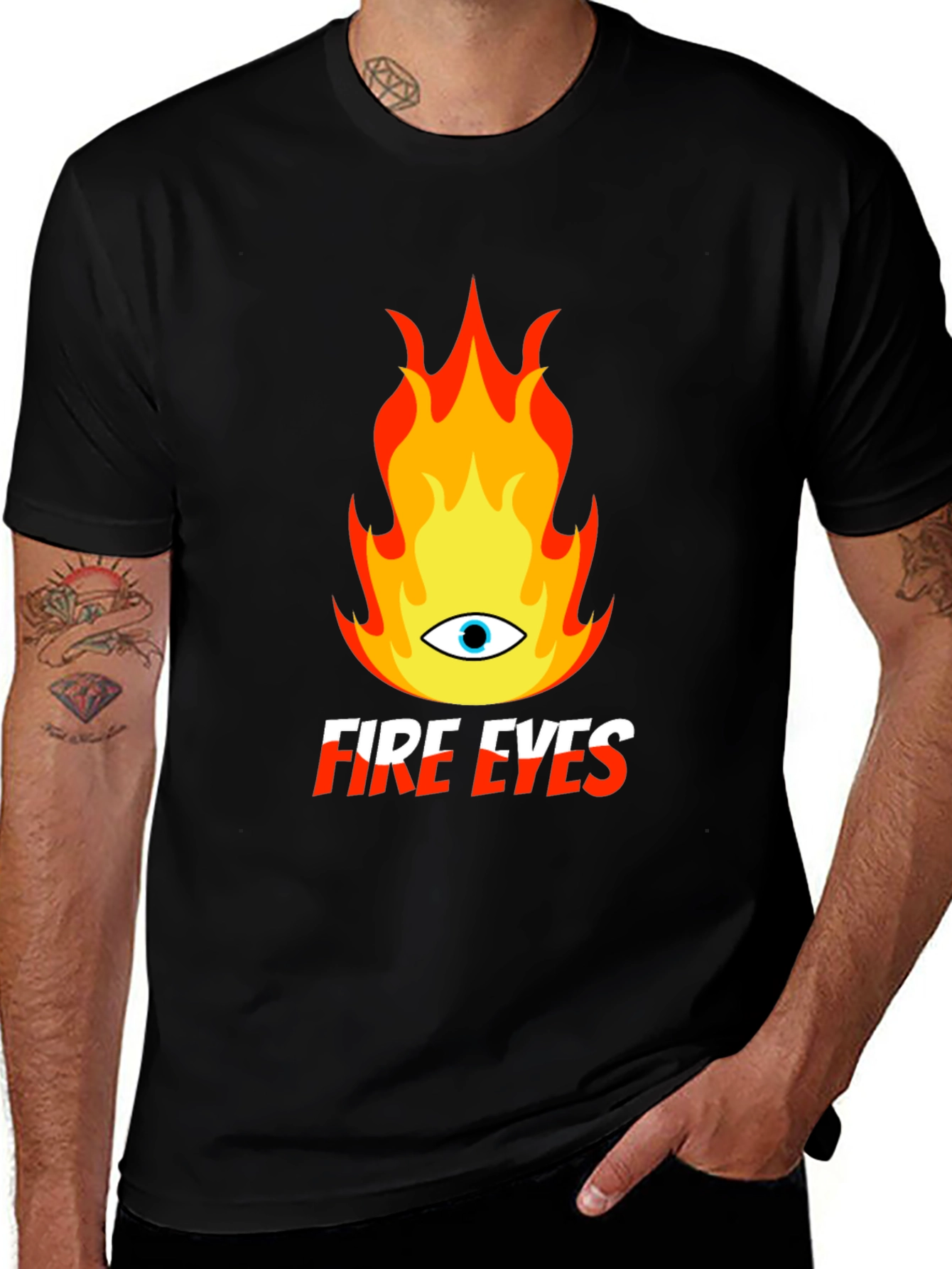 Variant 8 of Fire Eyes Graphic Tee - Trendy Black T-Shirt