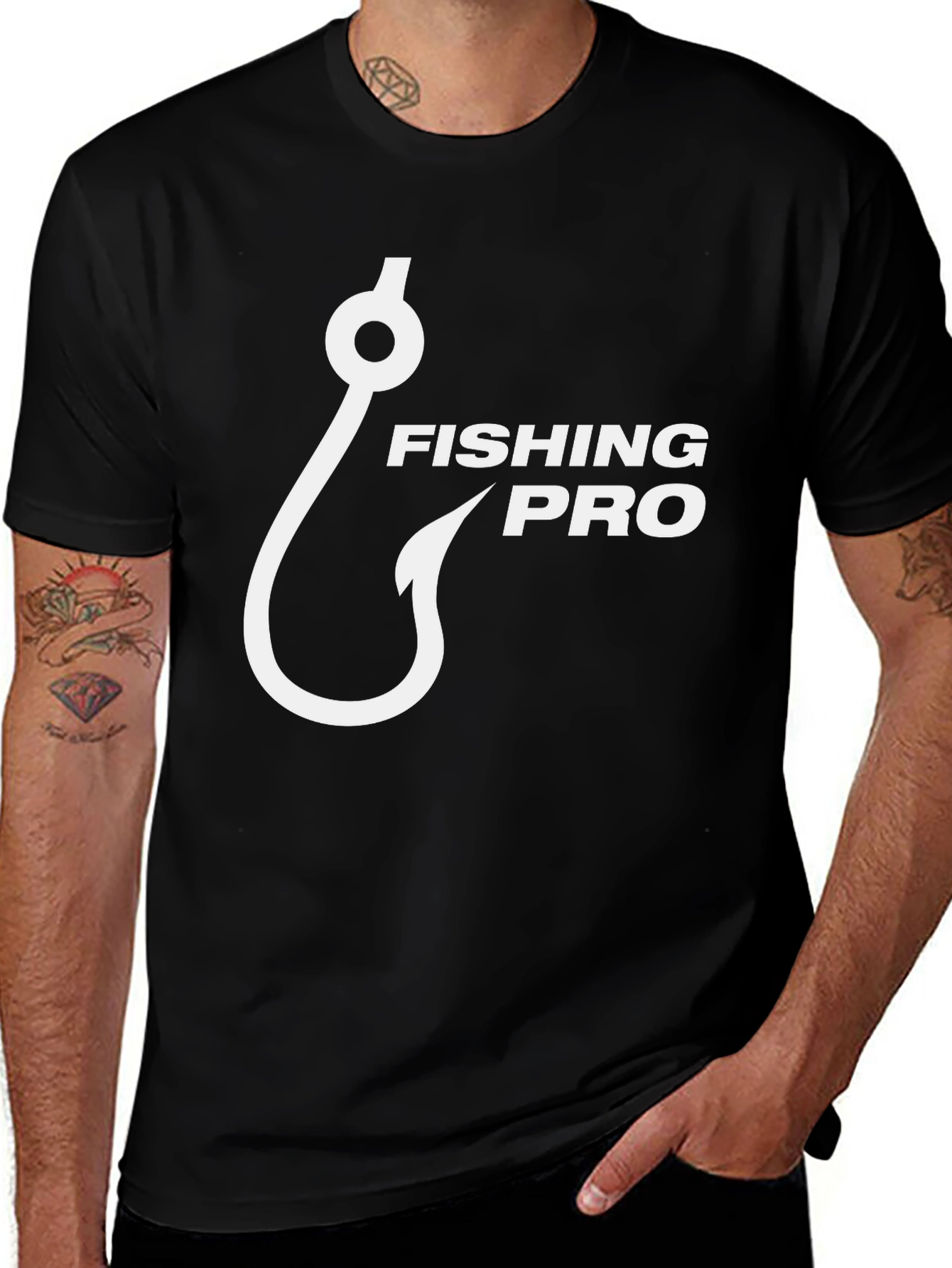 Fishing Pro Black T-Shirt with Hook Graphic