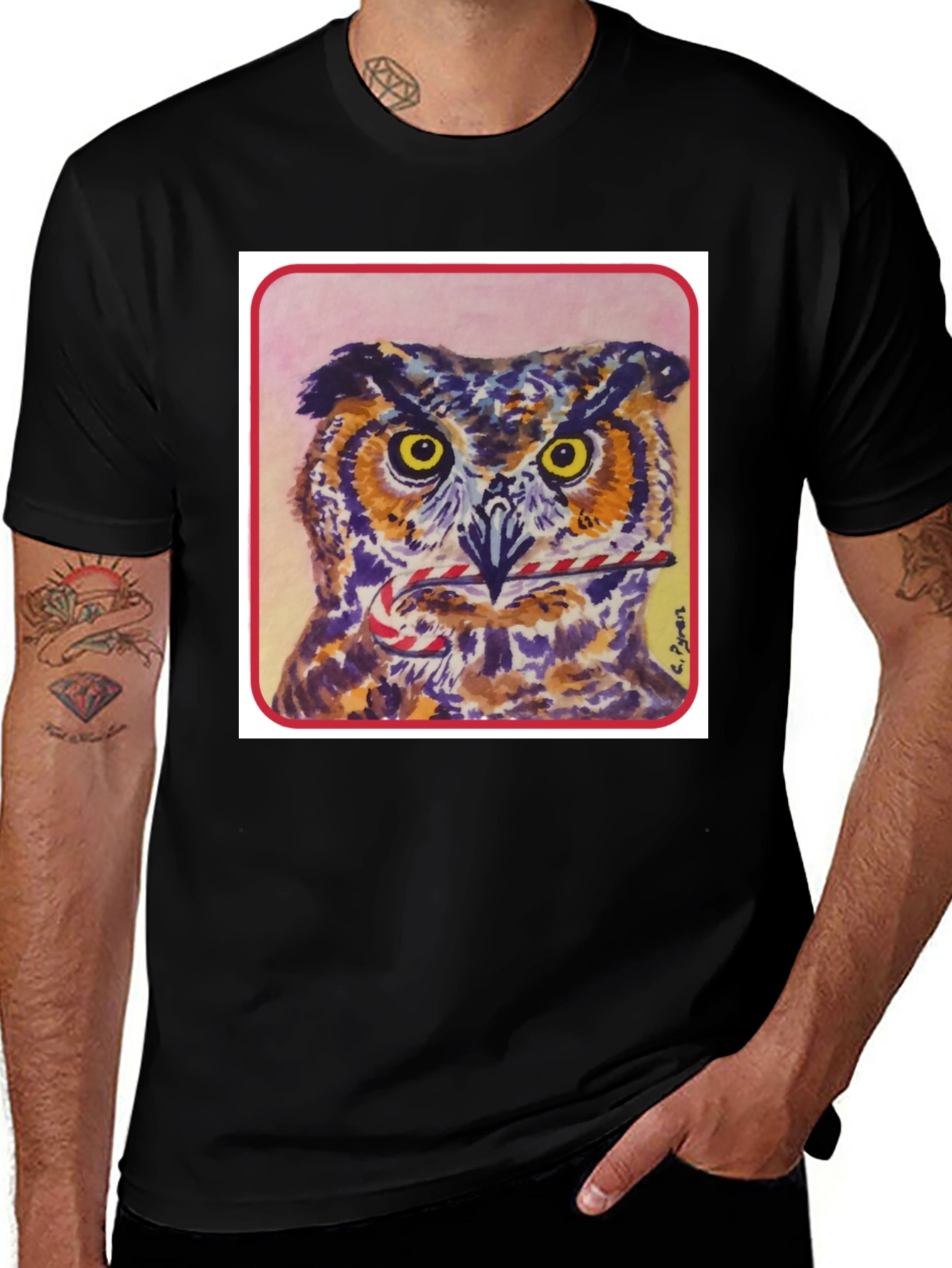 Variant 2 of Owl with Candy Cane Graphic Tee
