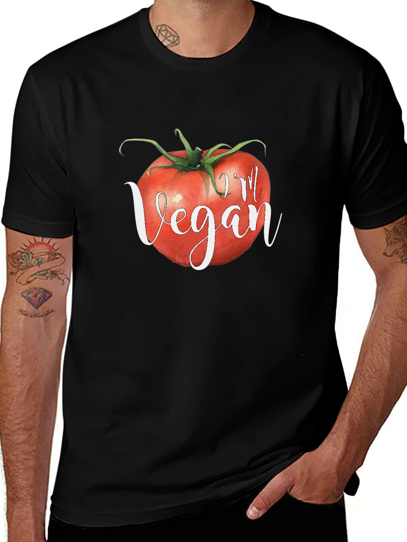 I'm Vegan Tomato Graphic Tee - Black Crewneck T-Shirt