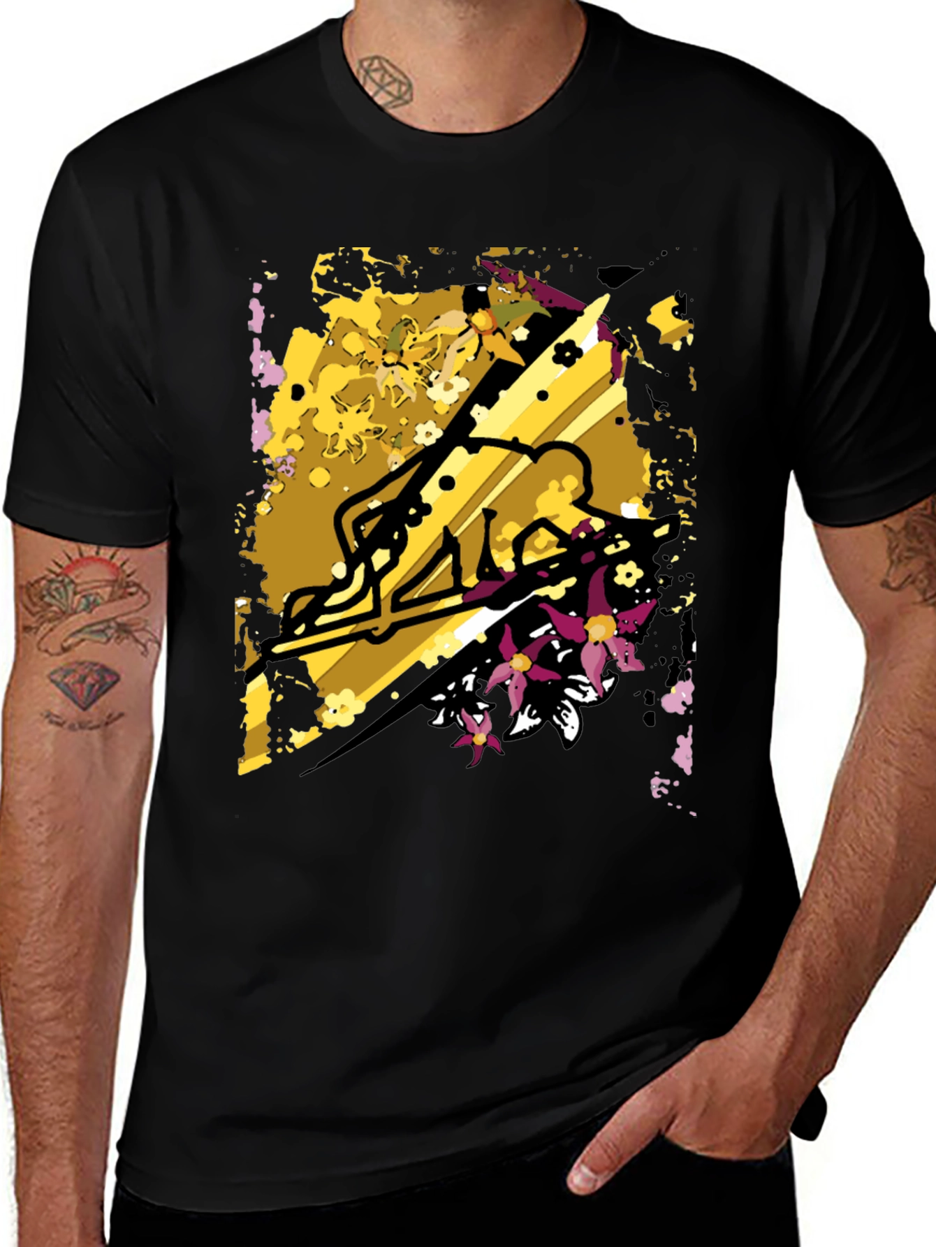 Variant 13 of Abstract Floral Skater Graphic Tee - Black
