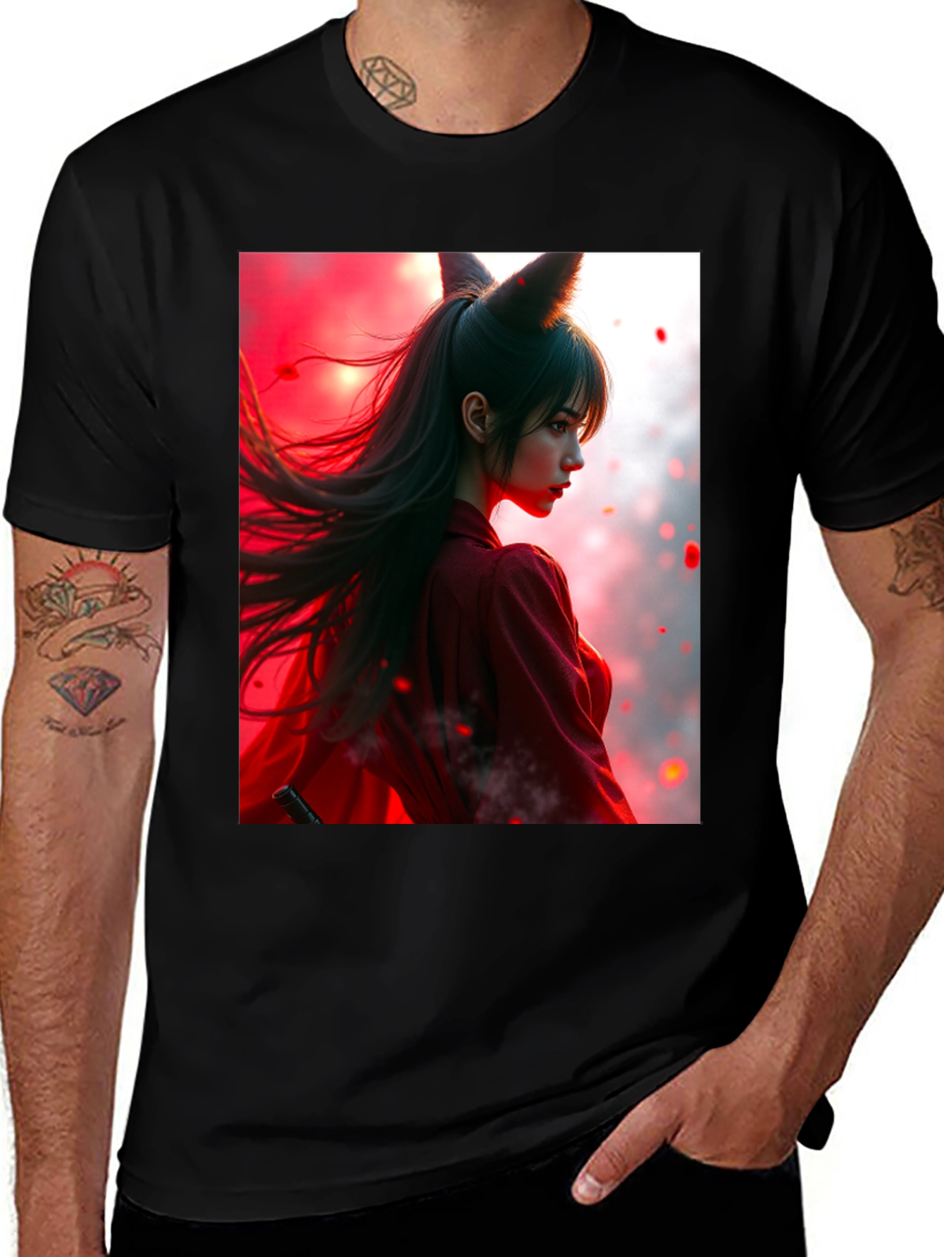 Variant 11 of Anime Fox Girl Graphic Black T-Shirt