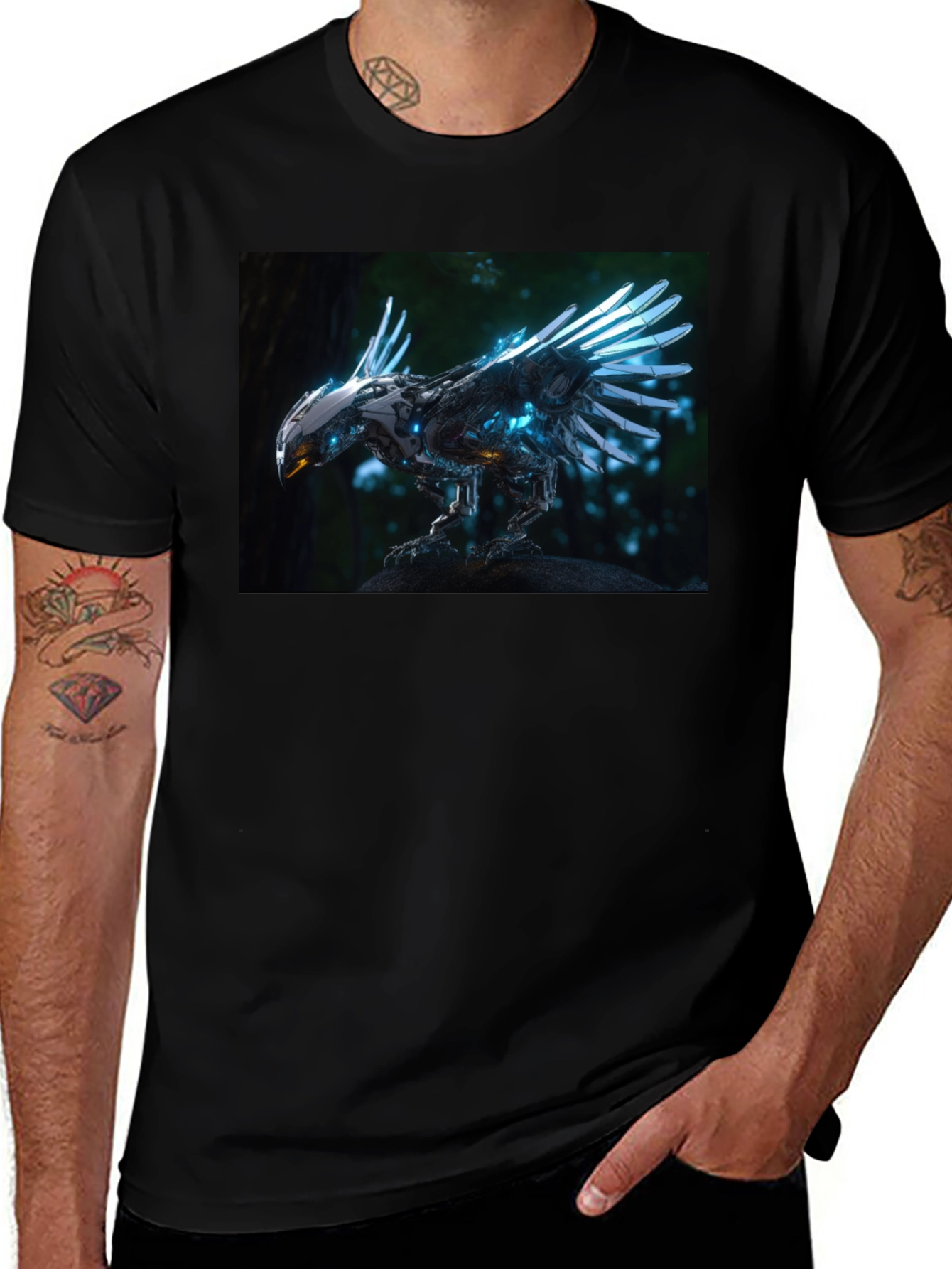 Variant 13 of Robotic Bird Graphic T-Shirt - Sci-Fi Style