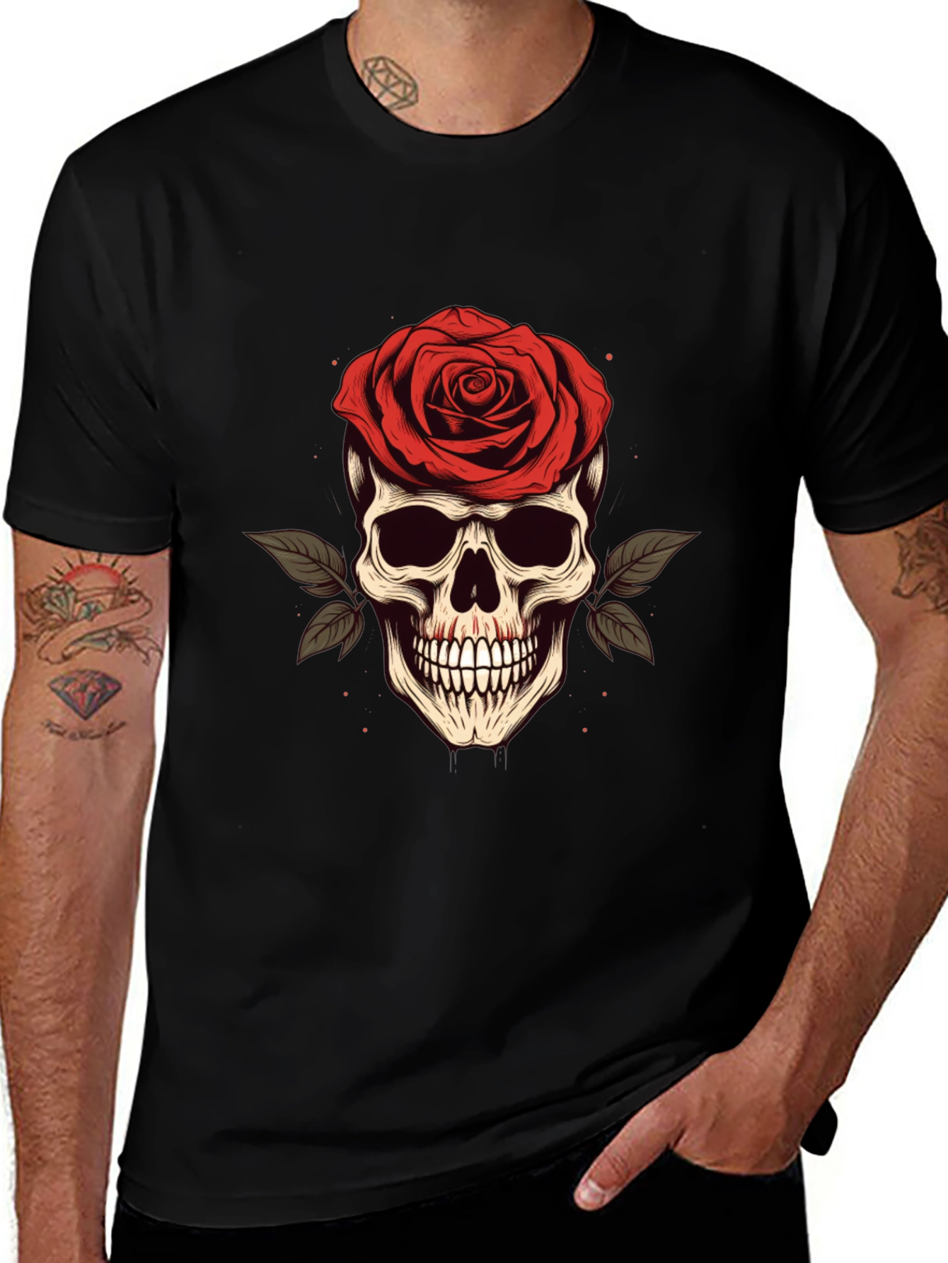 Variant 12 of Skull & Rose Graphic Tee - Black Cotton Casual Shirt