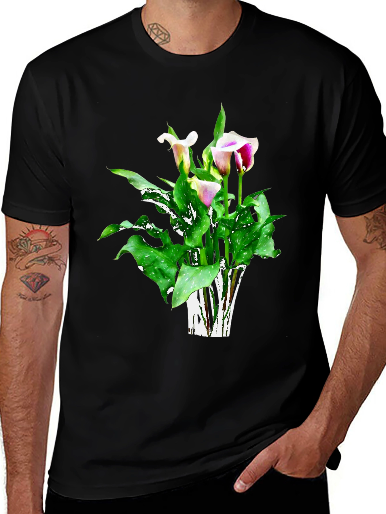 Variant 30 of Calla Lily Flower Graphic Black T-Shirt
