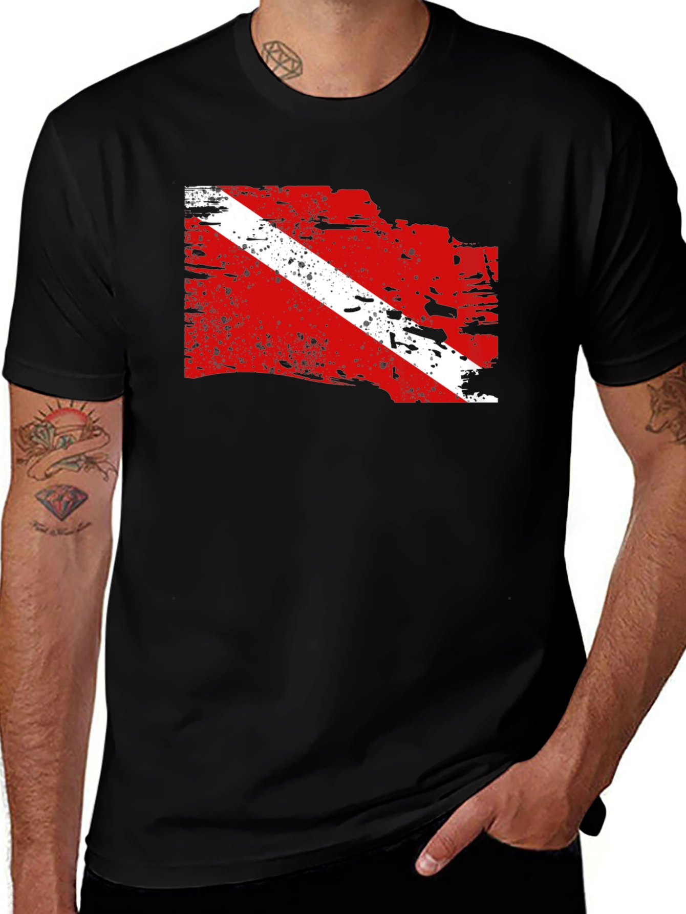 Variant 27 of Diver Down Flag Graphic Tee - Black Cotton T-Shirt