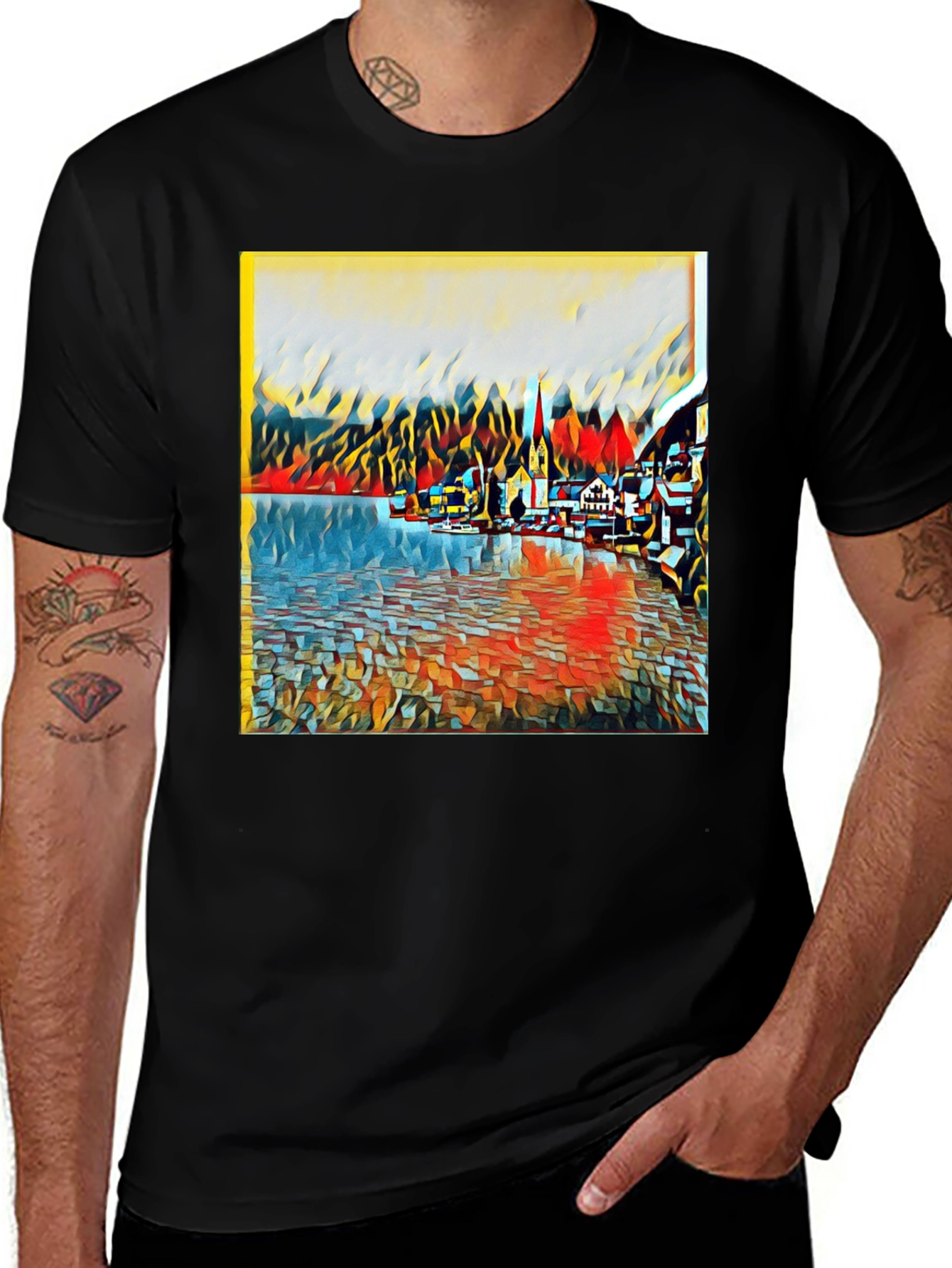 Variant 25 of Abstract Lake View Graphic Tee - Black