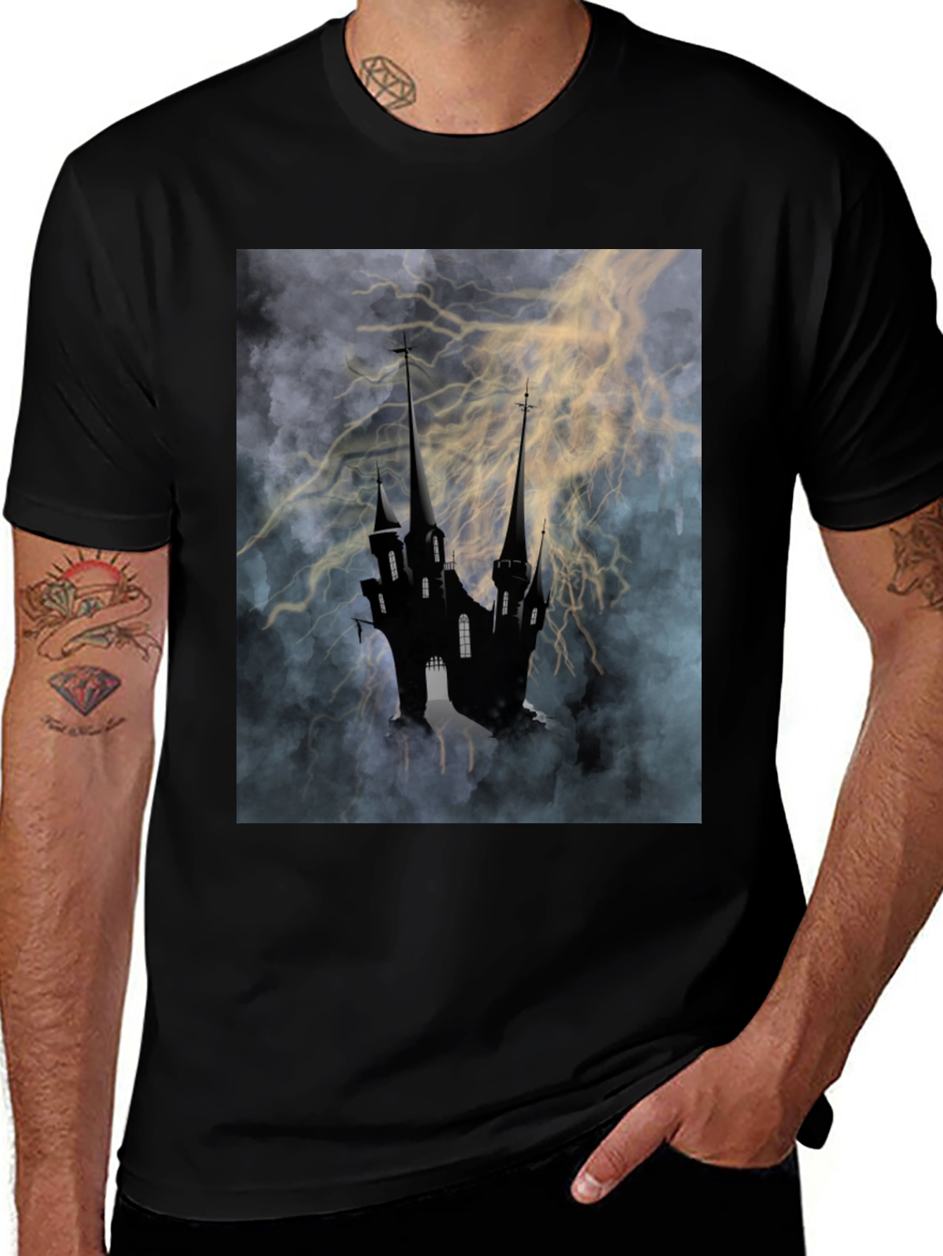 Variant 15 of Dark Castle Storm Graphic Tee - Men's Black T-Shirt