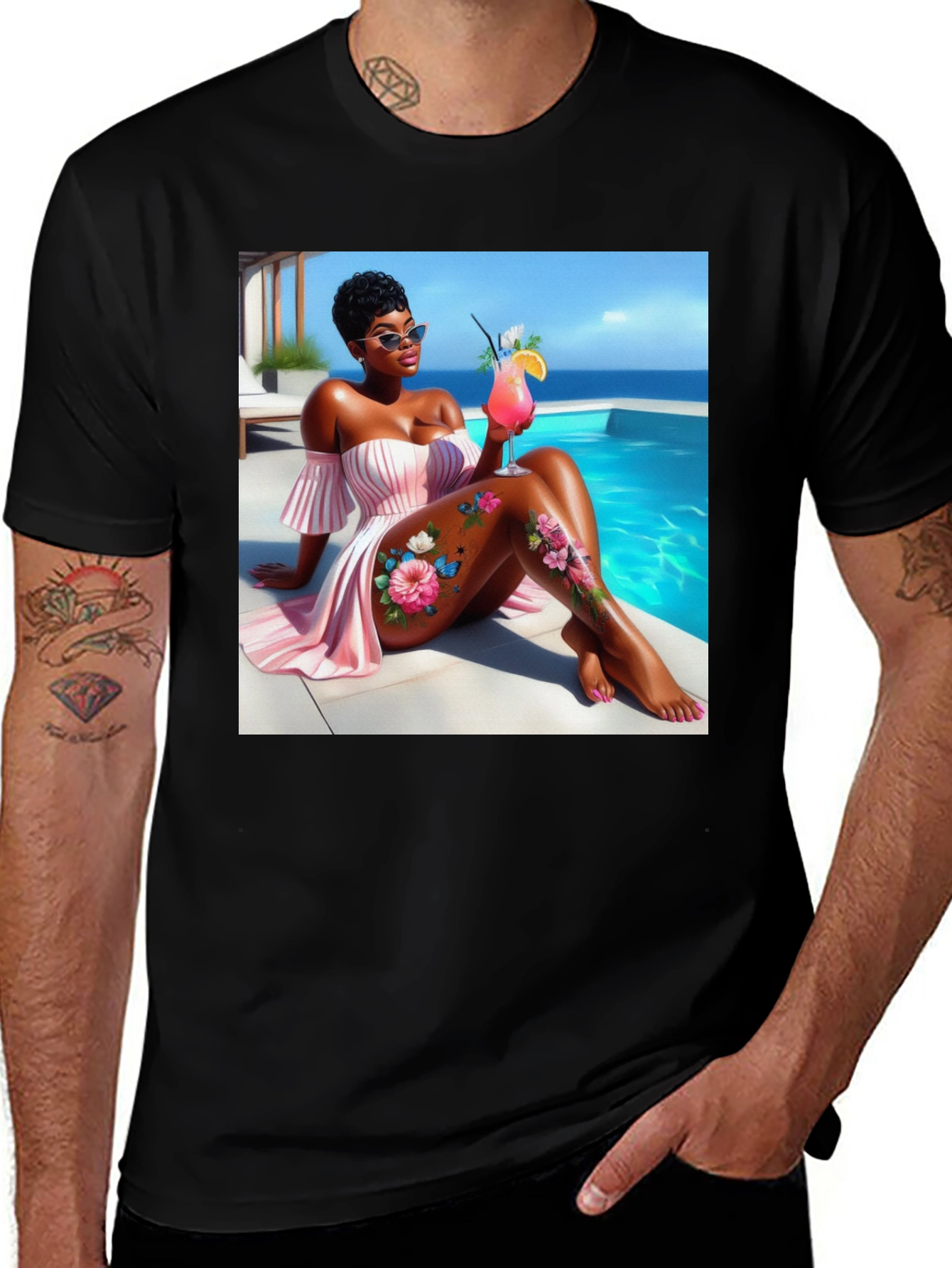 Variant 11 of Floral Poolside Black T-Shirt
