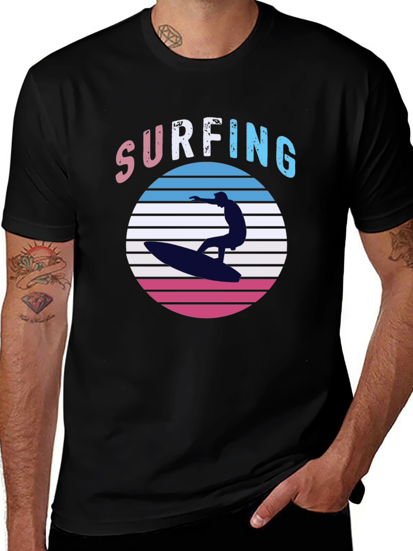 Variant 20 of Surfing Silhouette Tee - Retro Wave Design