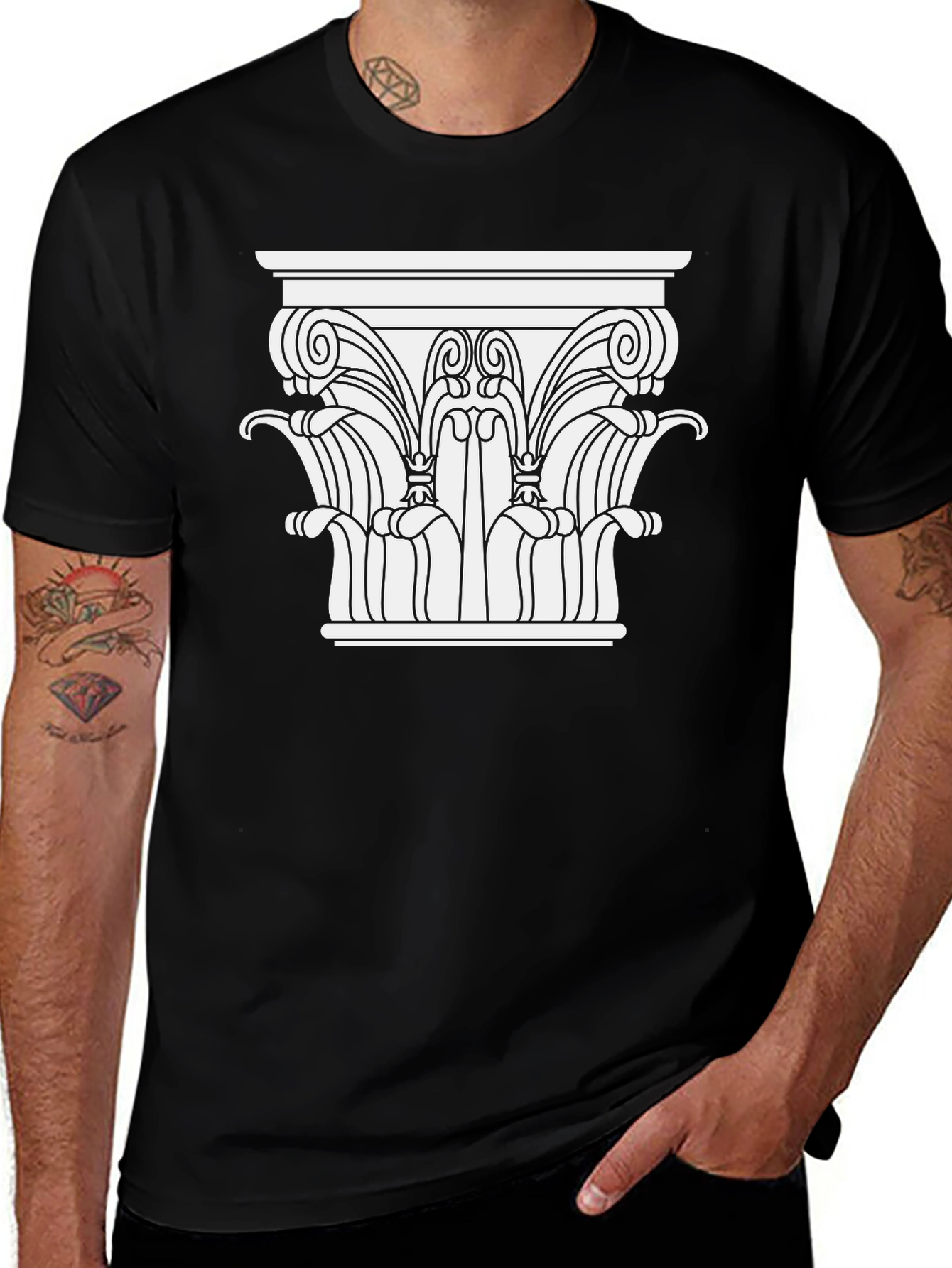 Variant 15 of Ancient Column Graphic Tee - Black Cotton Blend