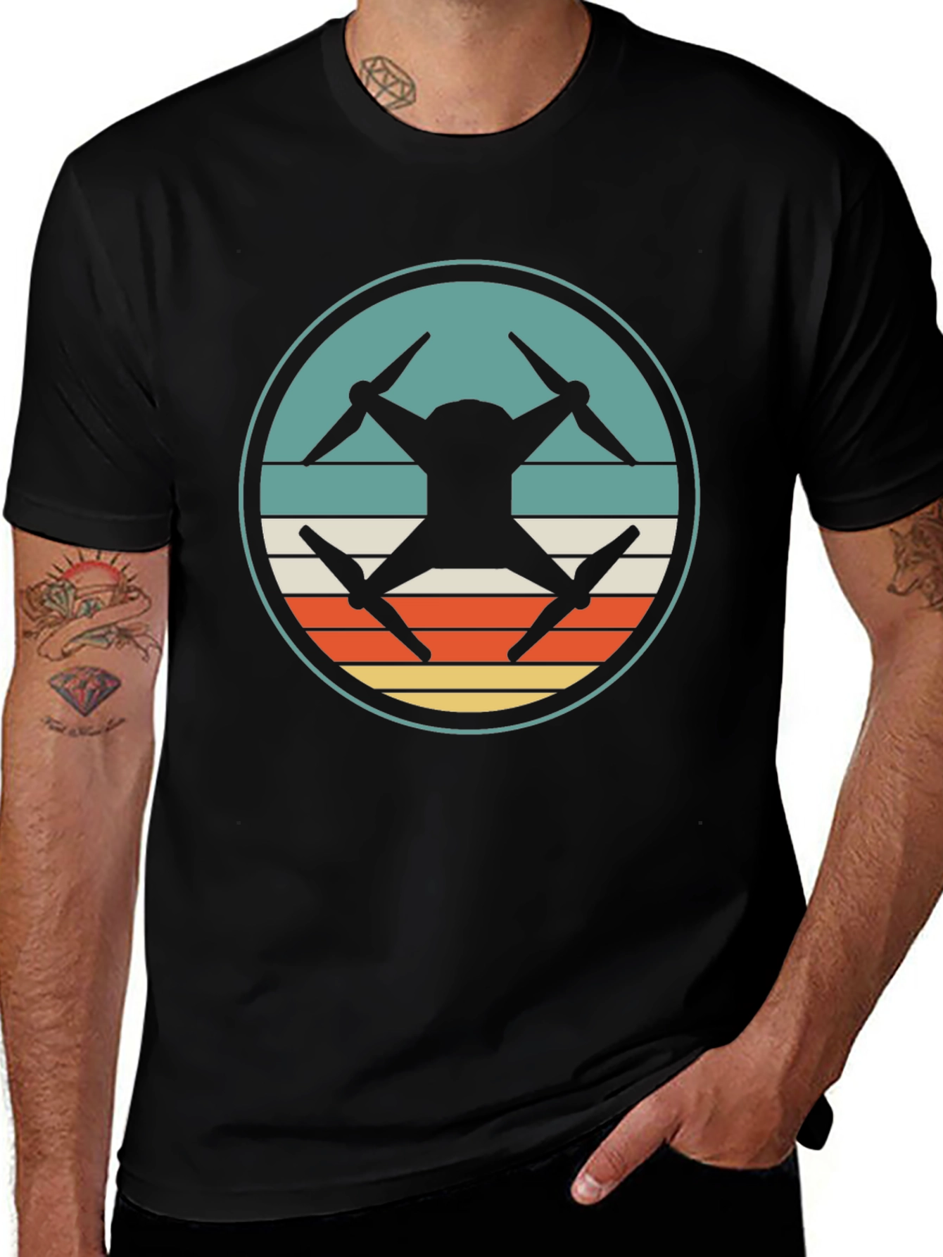 Variant 6 of Drone Silhouette Retro Graphic T-Shirt