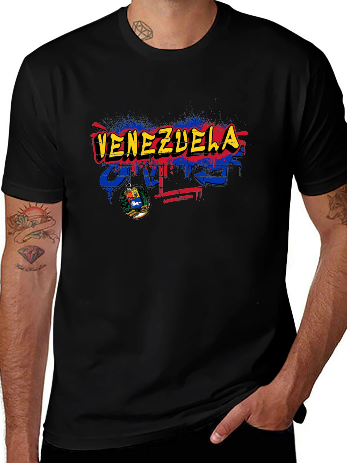 Venezuela Flag Graphic Print Black T-Shirt