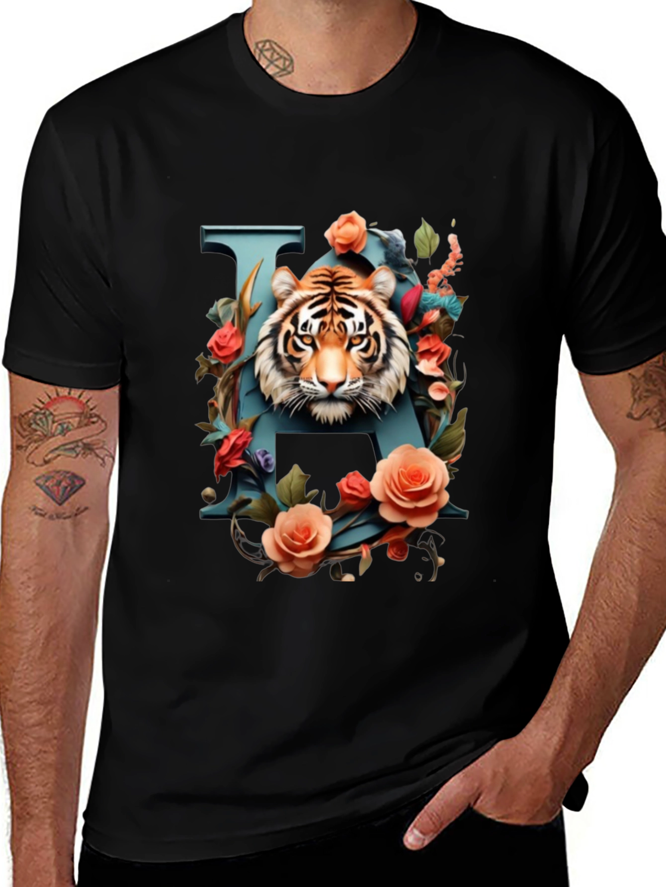 Tiger Floral Letter Tee