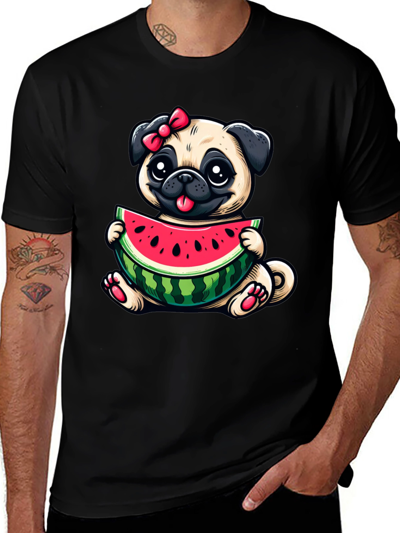 Variant 22 of Cute Pug & Watermelon Graphic Tee
