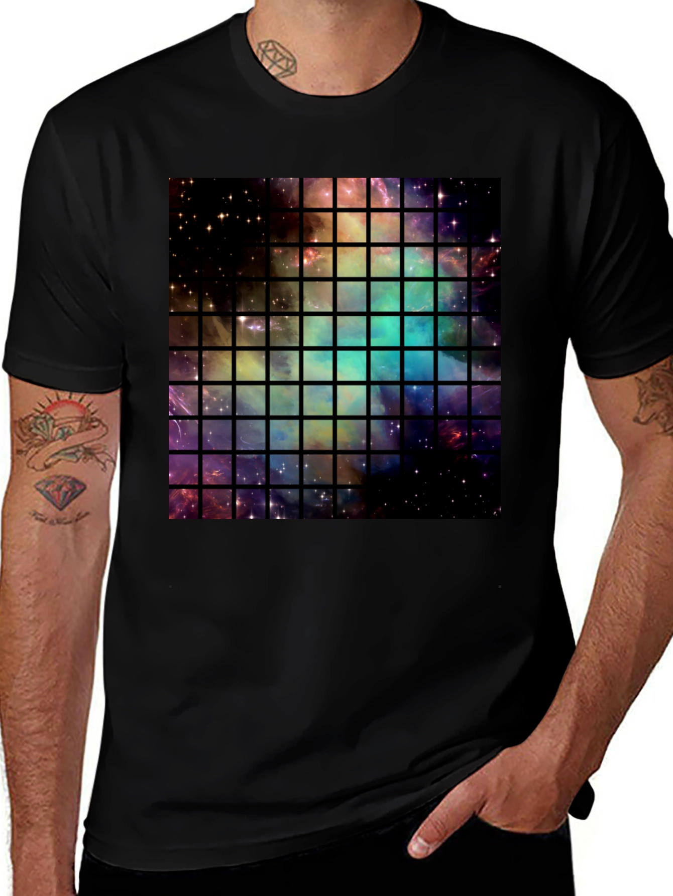 Variant 2 of Nebula Grid Black T-Shirt - Sci-Fi Style